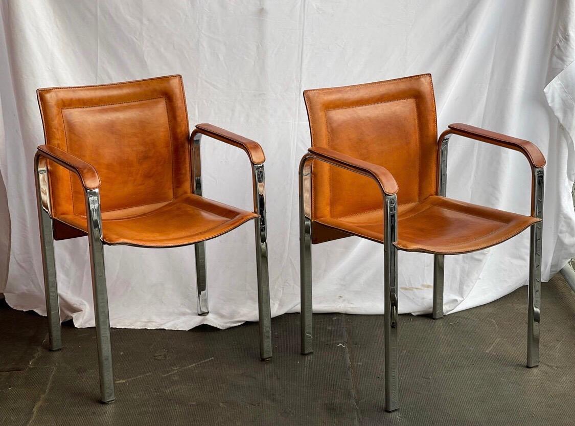 Mid-20th Century Swedish Mid-Century Modern Leather Chrome Accent Chairs, a Pair For Sale