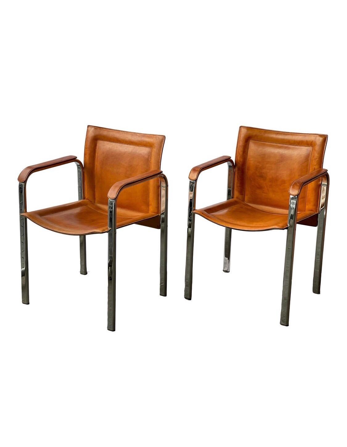 Swedish Mid-Century Modern Leather Chrome Accent Chairs, a Pair