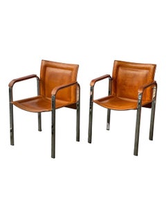 Retro Swedish Mid-Century Modern Leather Chrome Accent Chairs, a Pair