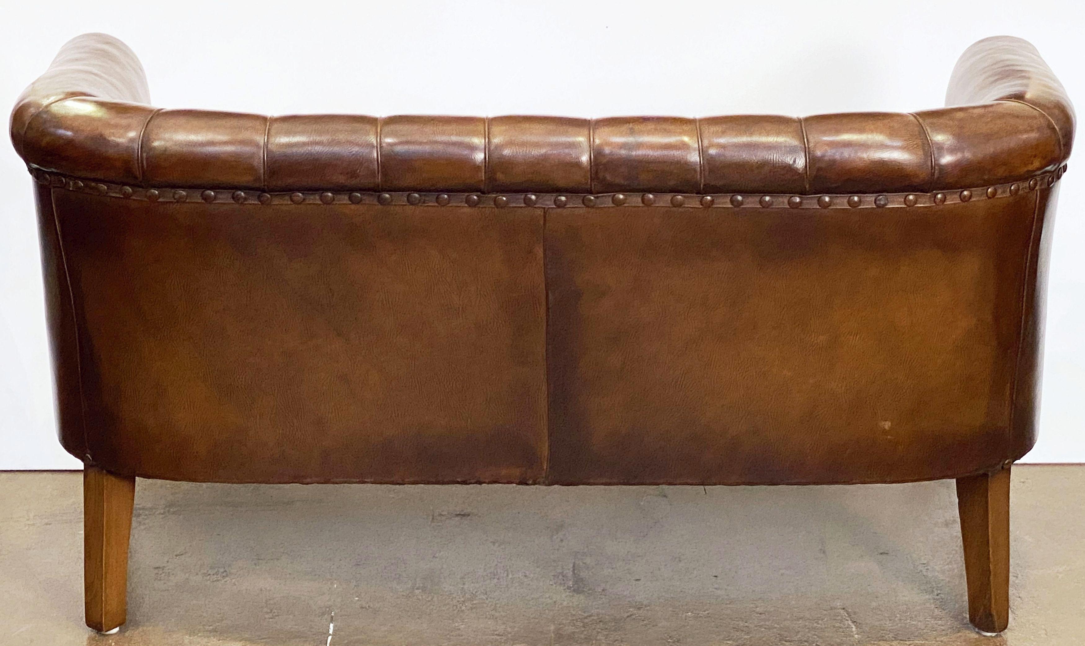 Swedish Mid-Century Modern Leather Sofa or Settee with Tufted Back 11