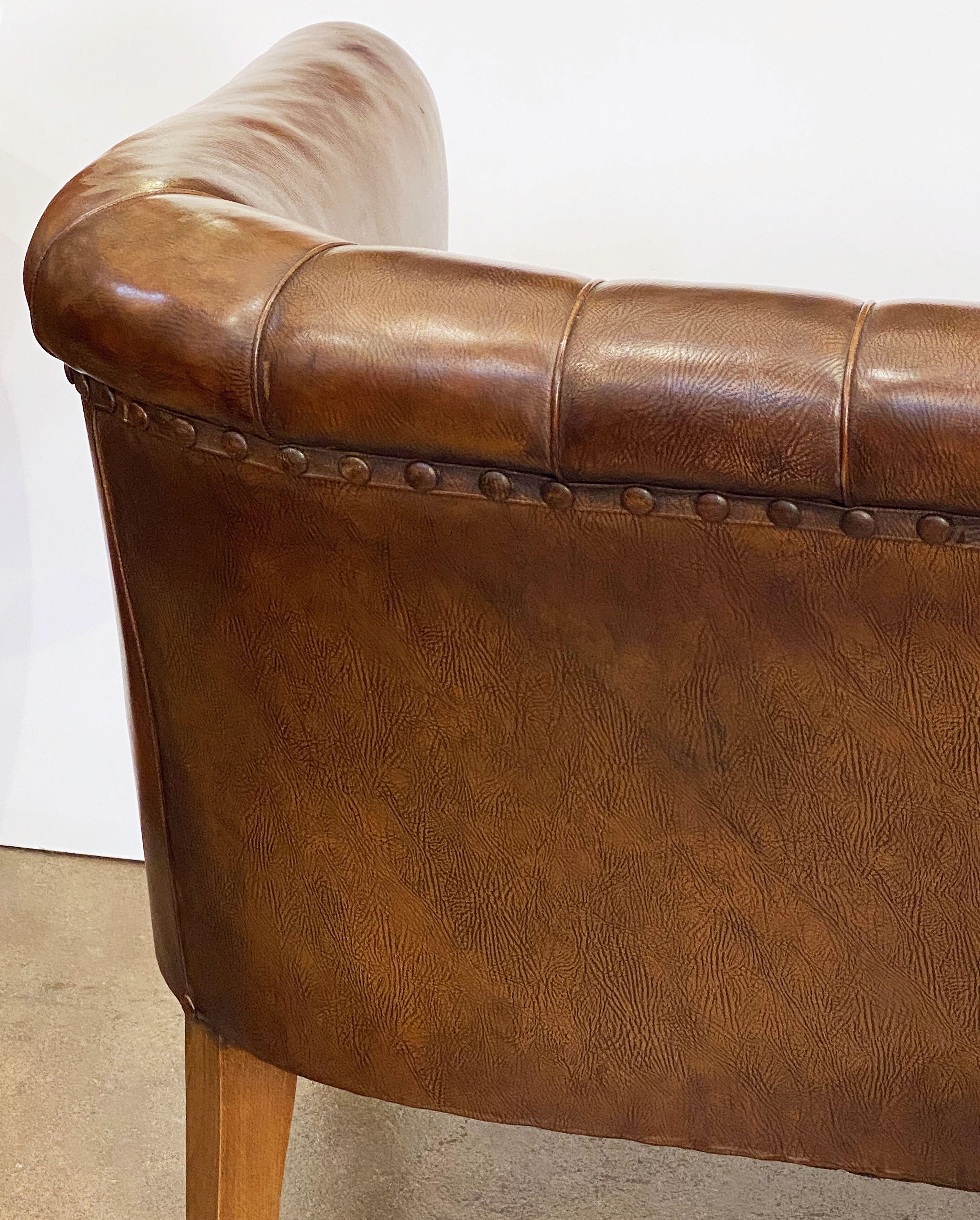 Swedish Mid-Century Modern Leather Sofa or Settee with Tufted Back 12