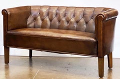 Swedish Mid-Century Modern Leather Sofa or Settee with Tufted Back