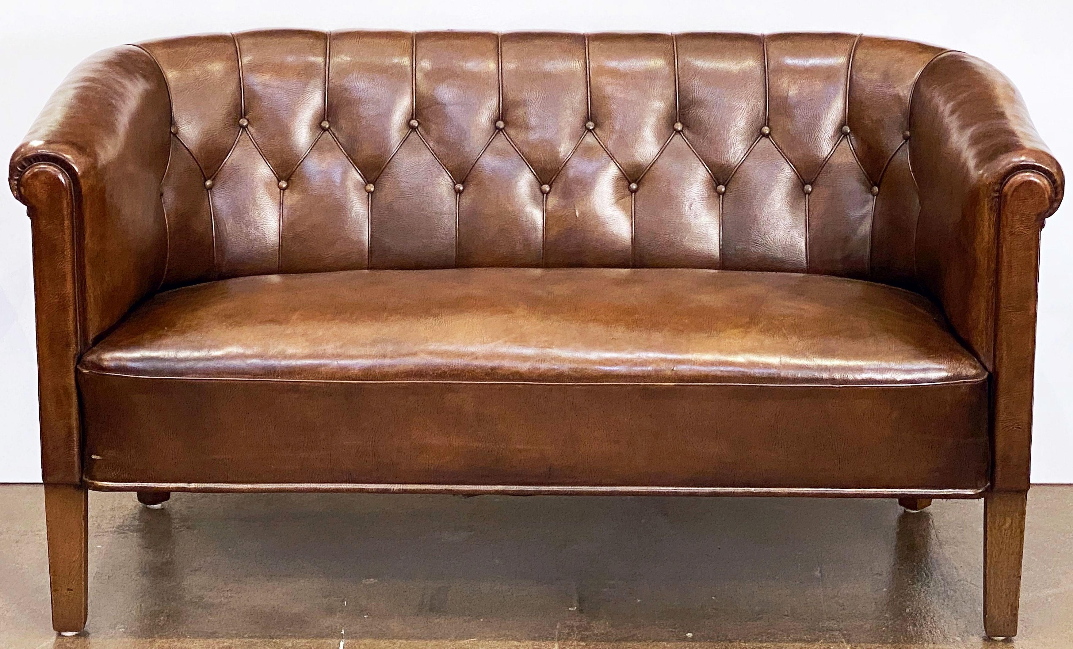 Swedish Mid-Century Modern Leather Sofa or Settee with Tufted Back 14