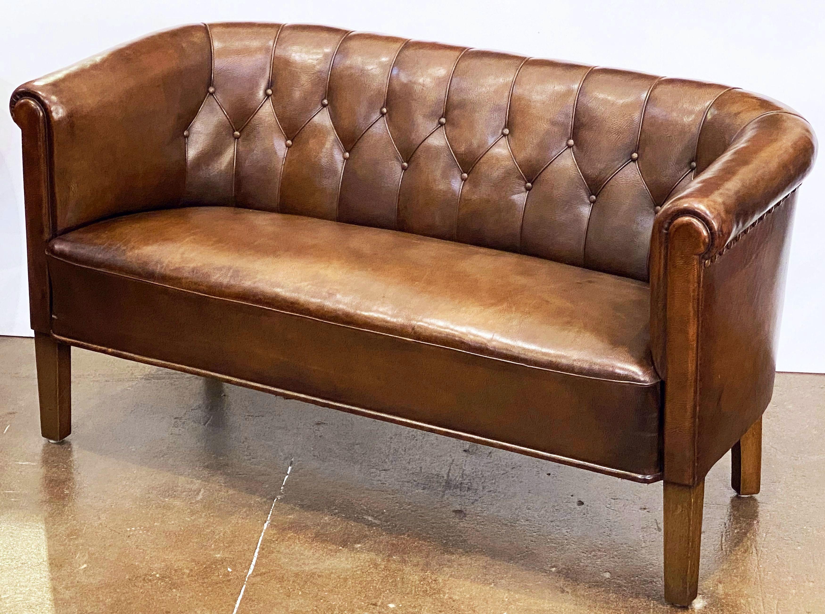 20th Century Swedish Mid-Century Modern Leather Sofa or Settee with Tufted Back