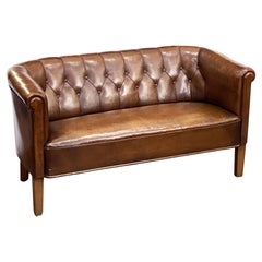 Swedish Mid-Century Modern Leather Sofa or Settee with Tufted Back
