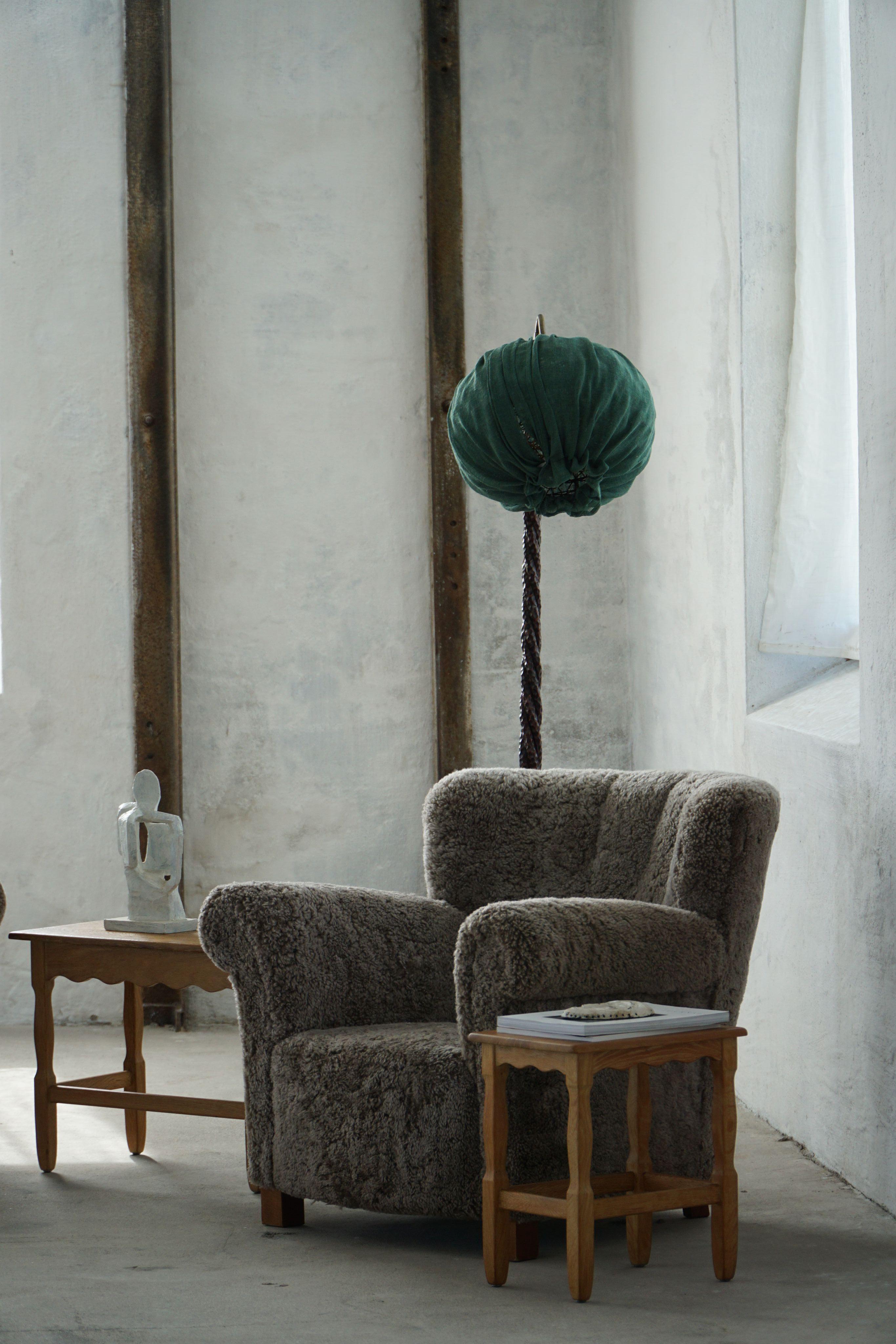 Textile Swedish Mid-Century Modern Organic Floor Lamp in Burned Wood, Wabi Sabi, 1950s For Sale