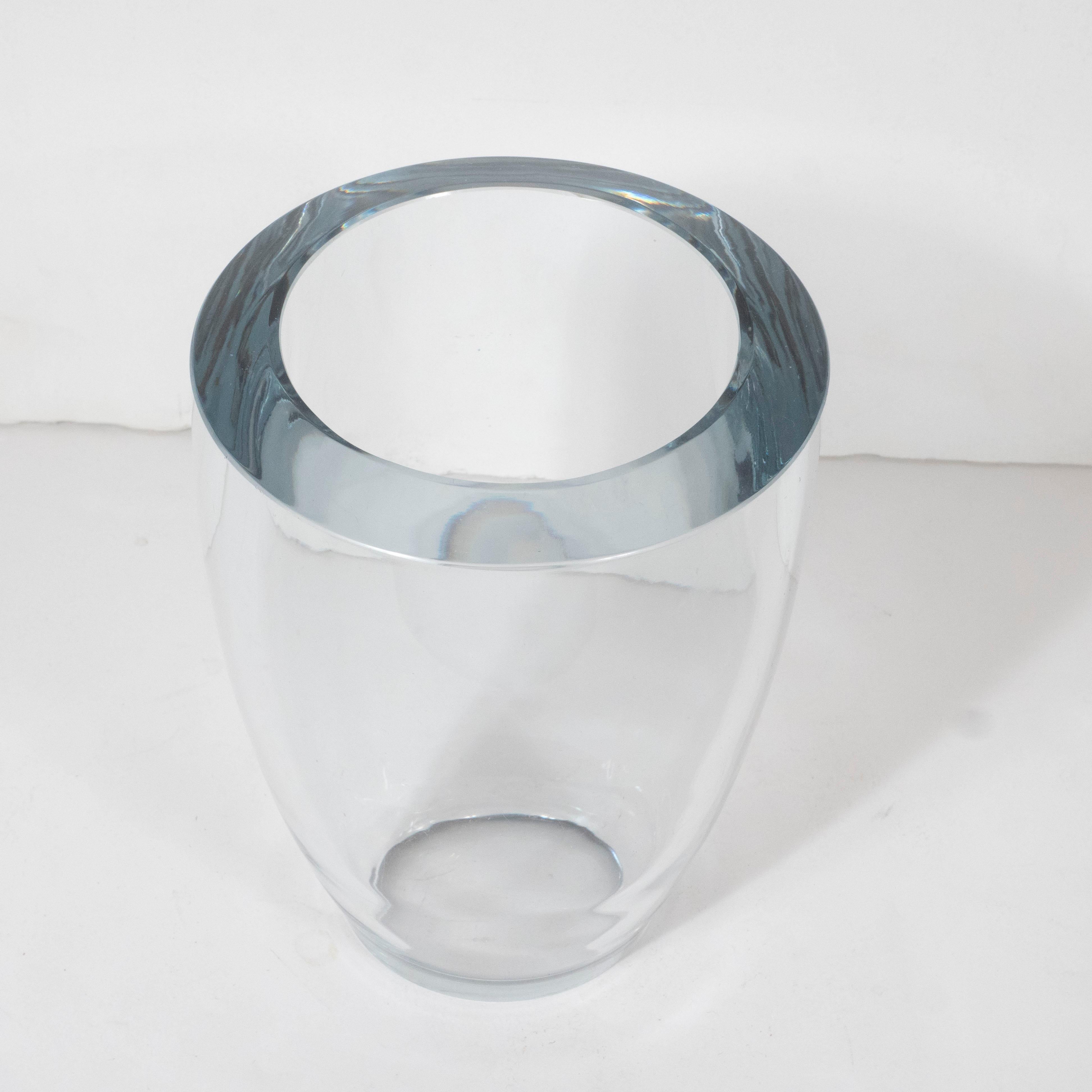 Glass Swedish Midcentury Modern Pale Blue Translucent Curvilinear Vase For Sale