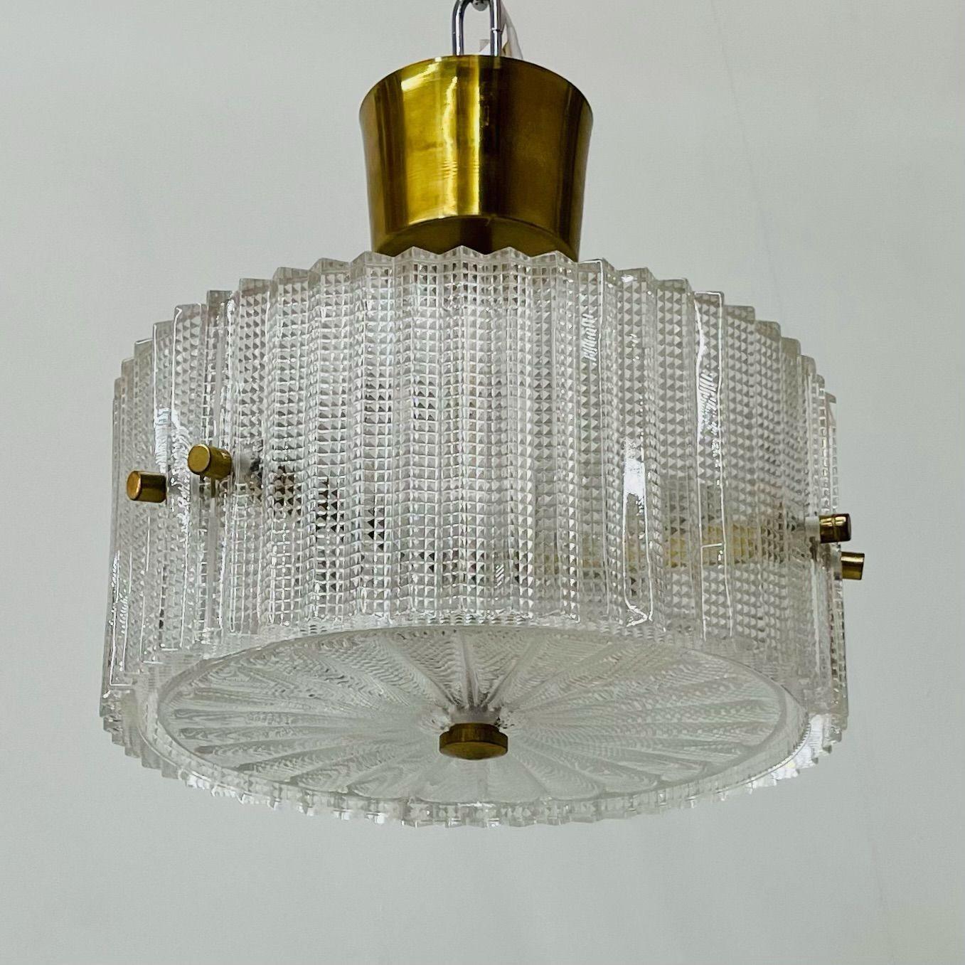 Swedish Mid-Century Modern Pendant / Chandelier, Glass and Brass, Carl Fagerlund For Sale 3