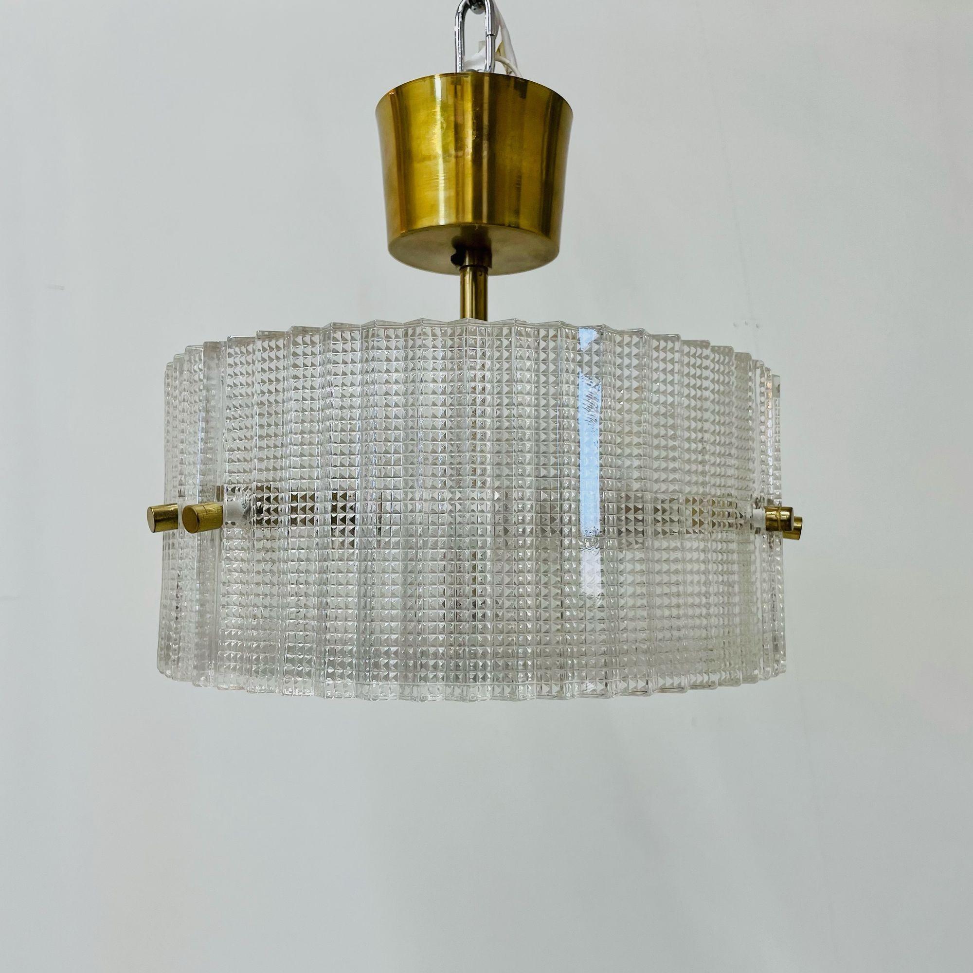 Swedish Mid-Century Modern Pendant / Chandelier, Glass and Brass, Carl Fagerlund For Sale 4