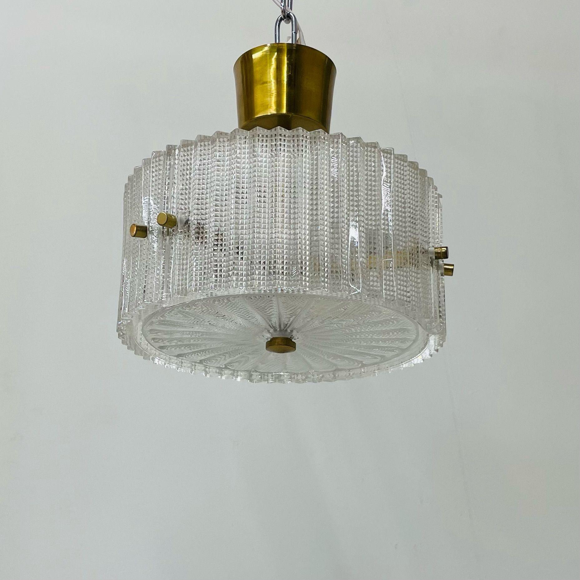Swedish Mid-Century Modern Pendant / Chandelier, Glass and Brass, Carl Fagerlund For Sale 5