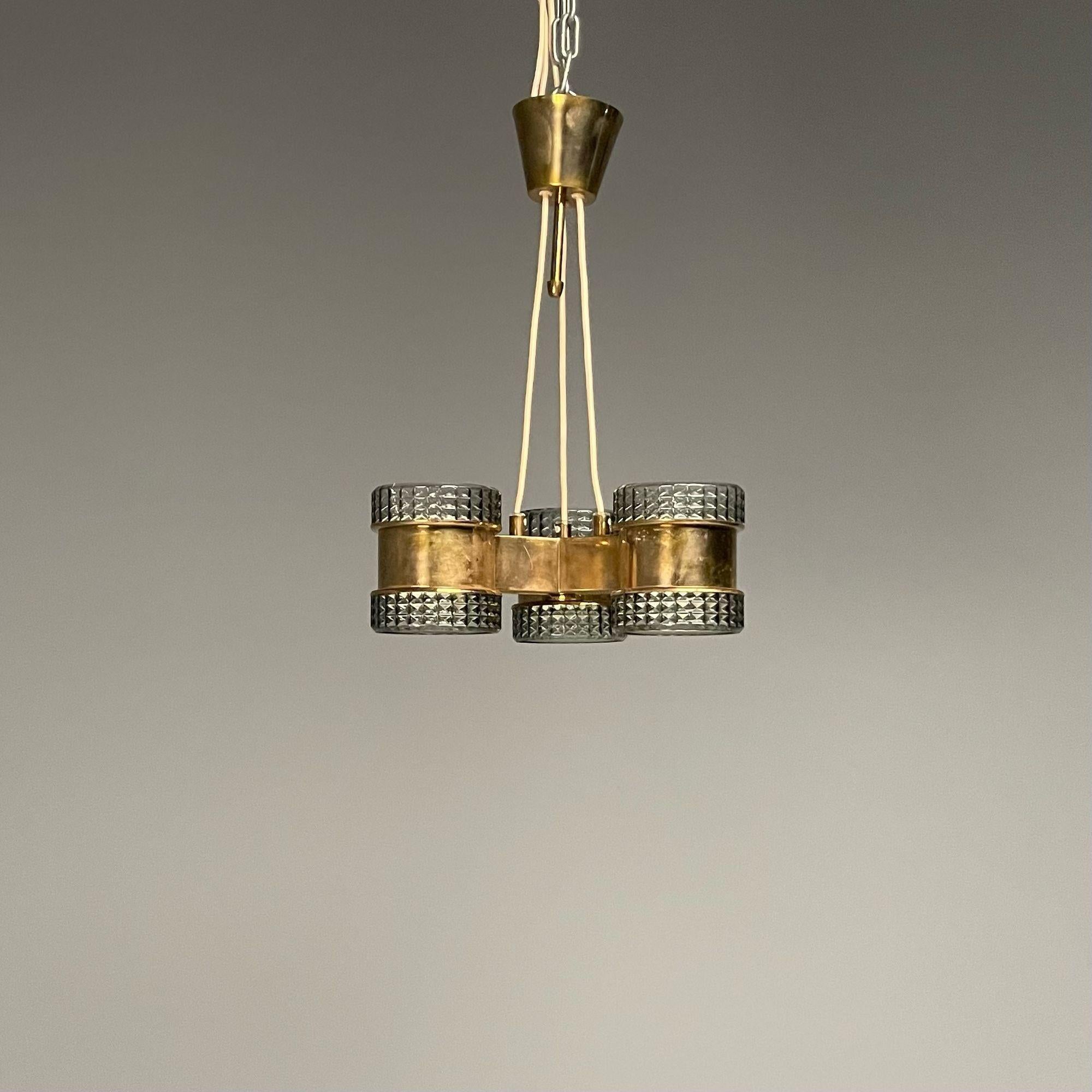 Mid-20th Century Swedish Mid-Century Modern, Pendant, Glass, Brass, Sweden, 1950s For Sale