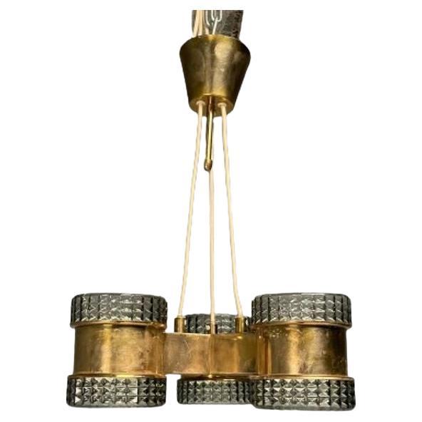Swedish Mid-Century Modern, Pendant, Glass, Brass, Sweden, 1950s For Sale