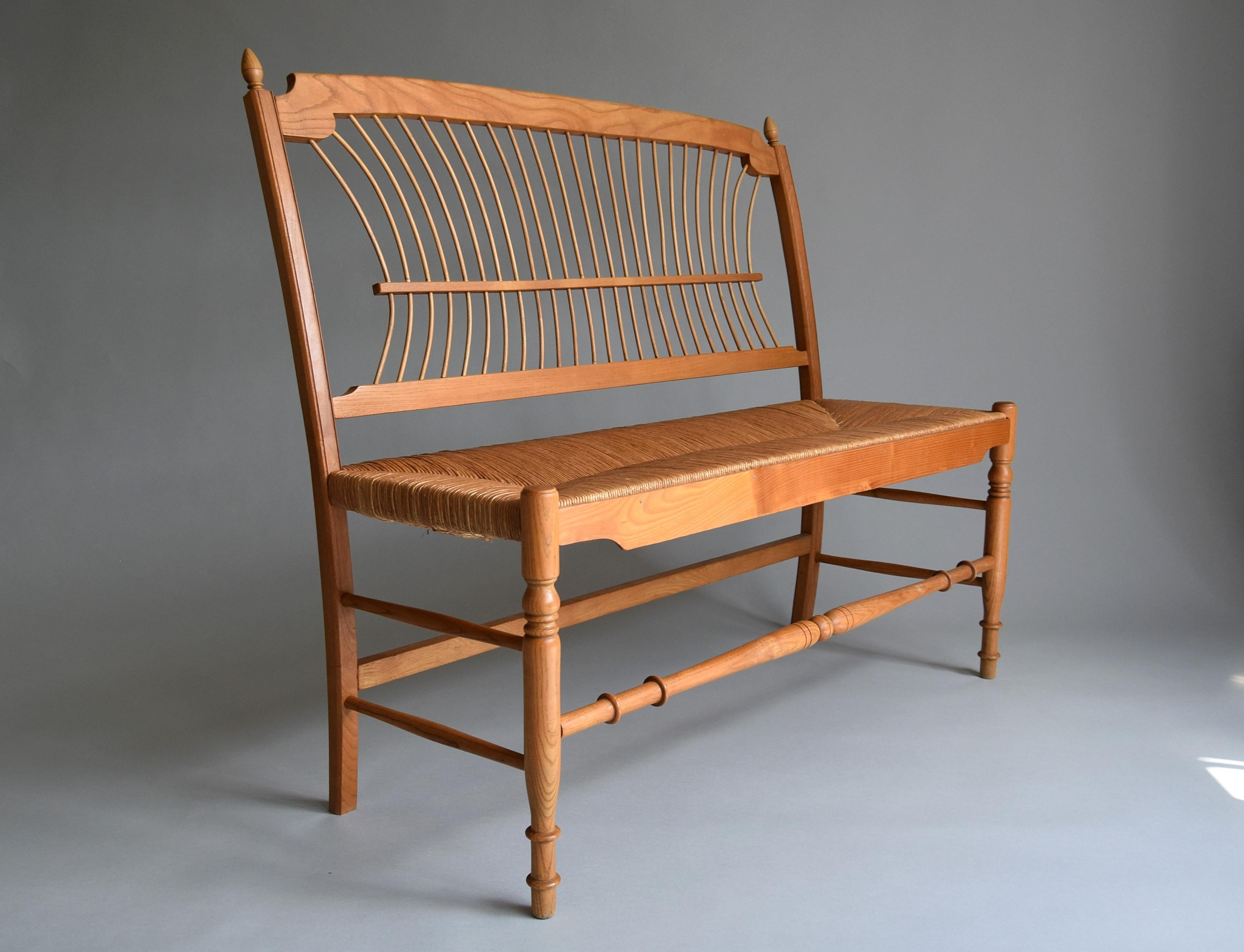 Swedish Mid-Century Modern Pine Wood and Paper Cord Bench In Good Condition In Weesp, NL