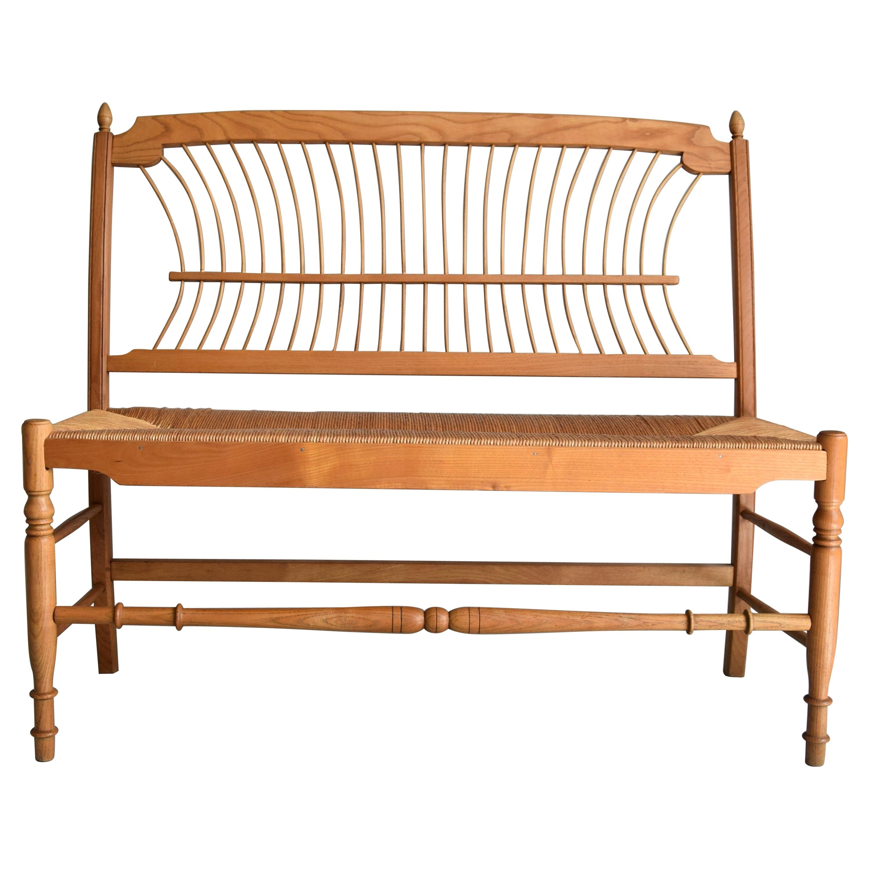 Swedish Mid-Century Modern Pine Wood and Paper Cord Bench