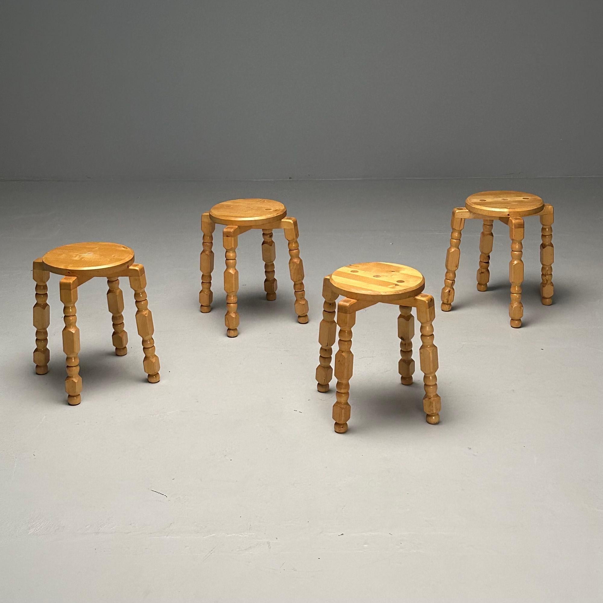 Mid-20th Century Swedish Mid-Century Modern, Playful Stools, Birch, Sweden, 1960s For Sale