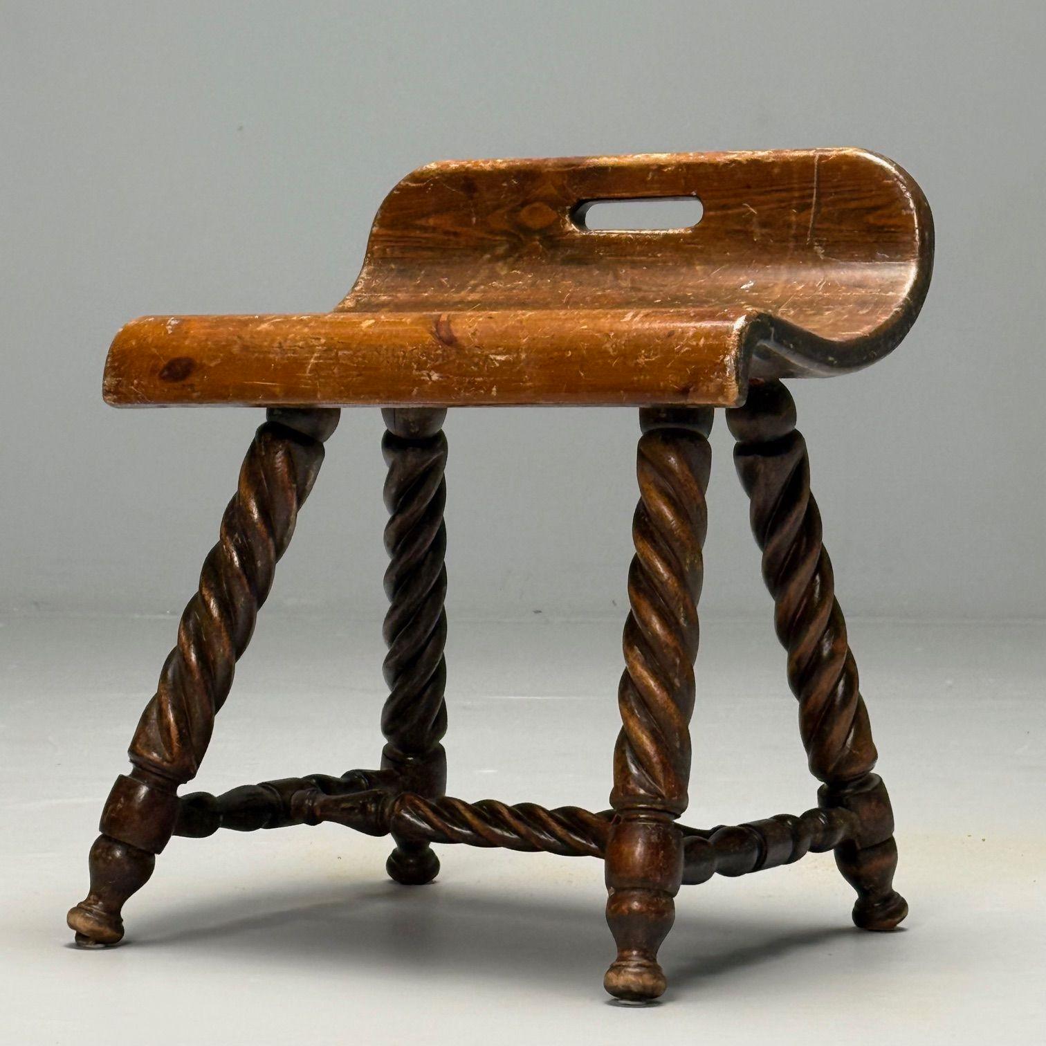 Sgabello da mungitura svedese di metà secolo moderno, provinciale, Oak, Svezia, 1900 in vendita 2