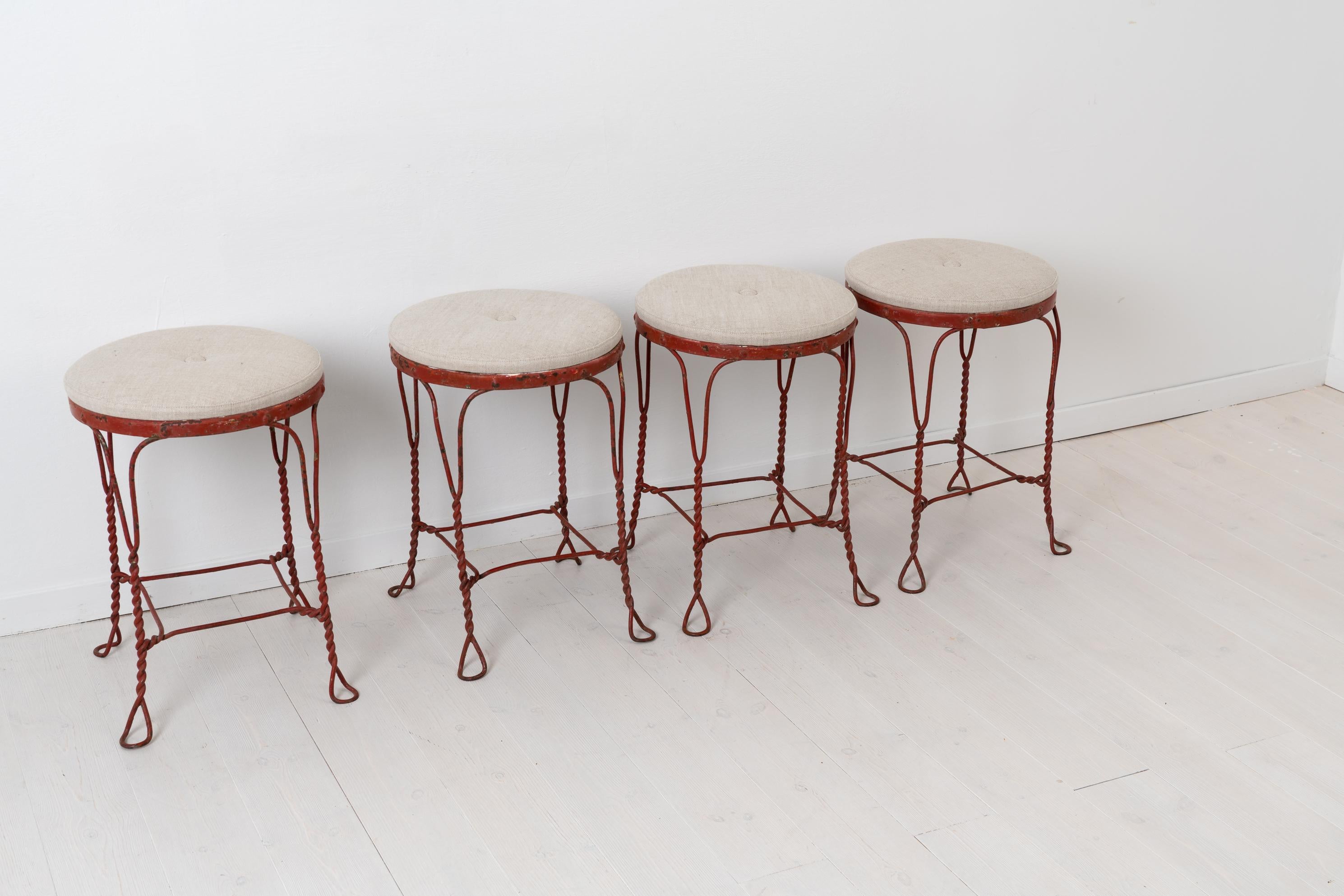 Swedish Mid-Century Modern Red Iron Stools In Good Condition For Sale In Kramfors, SE