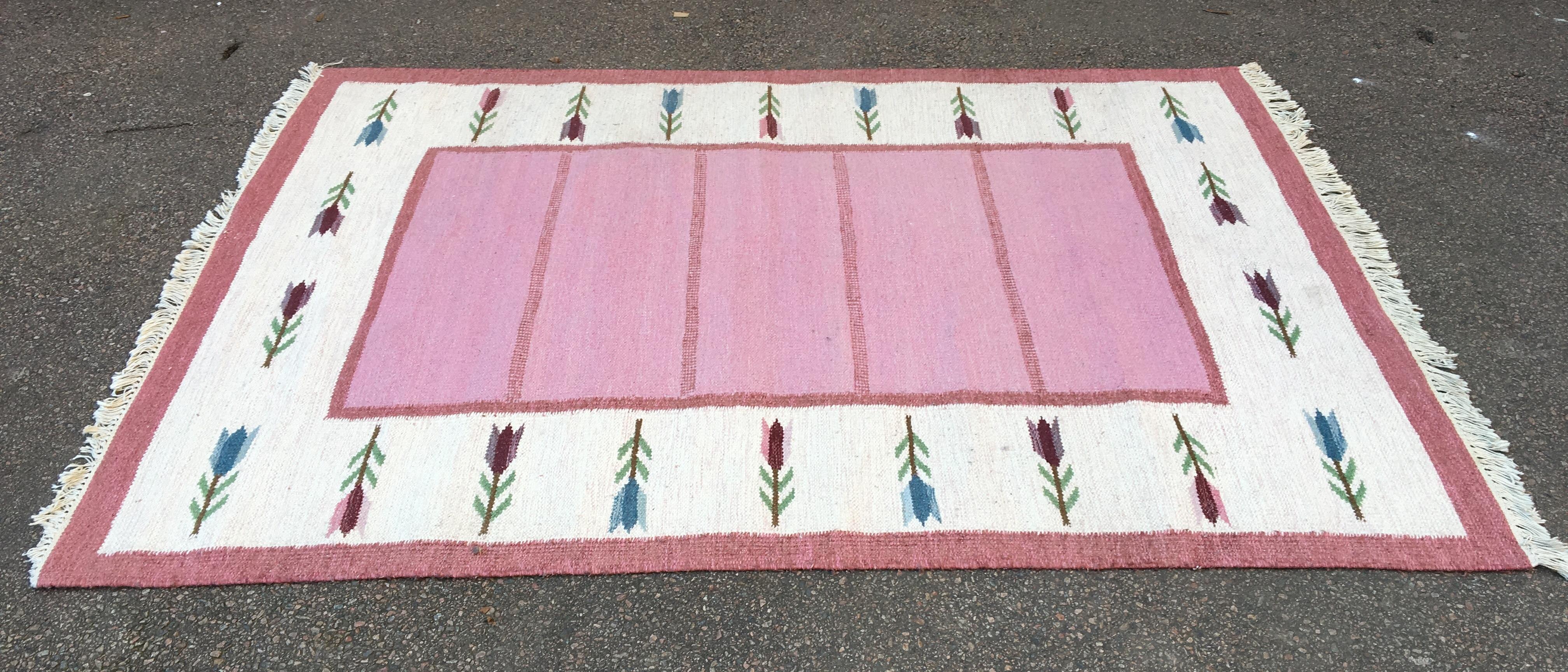 Hand-Crafted Swedish Mid-Century Modern Rölakan Handwoven Wool Carpet
