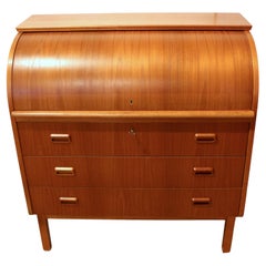 Antique Swedish Mid-Century Modern Roll Top Desk, circa 1960s