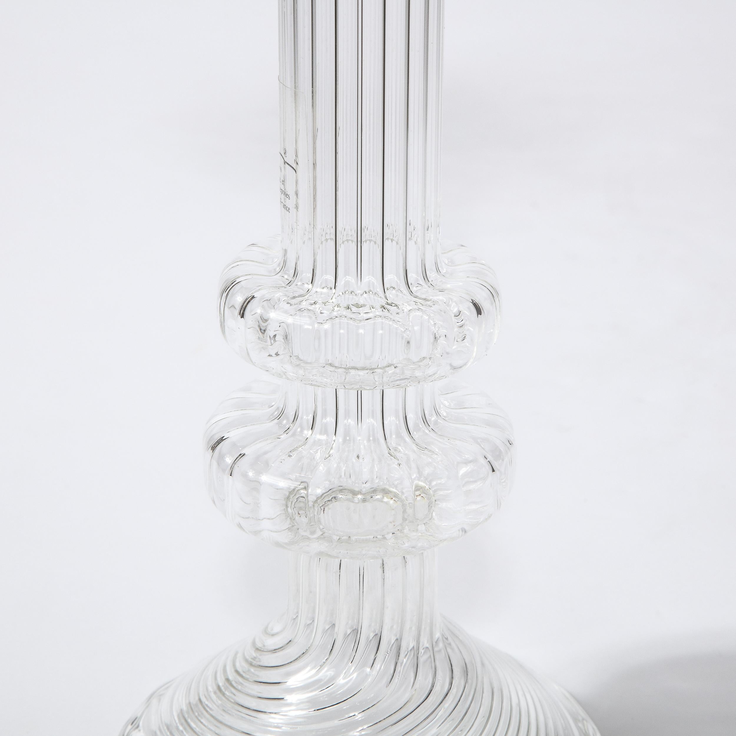 Swedish Mid-Century Modern Sculptural Translucent Channeled Glass Candlestick For Sale 7