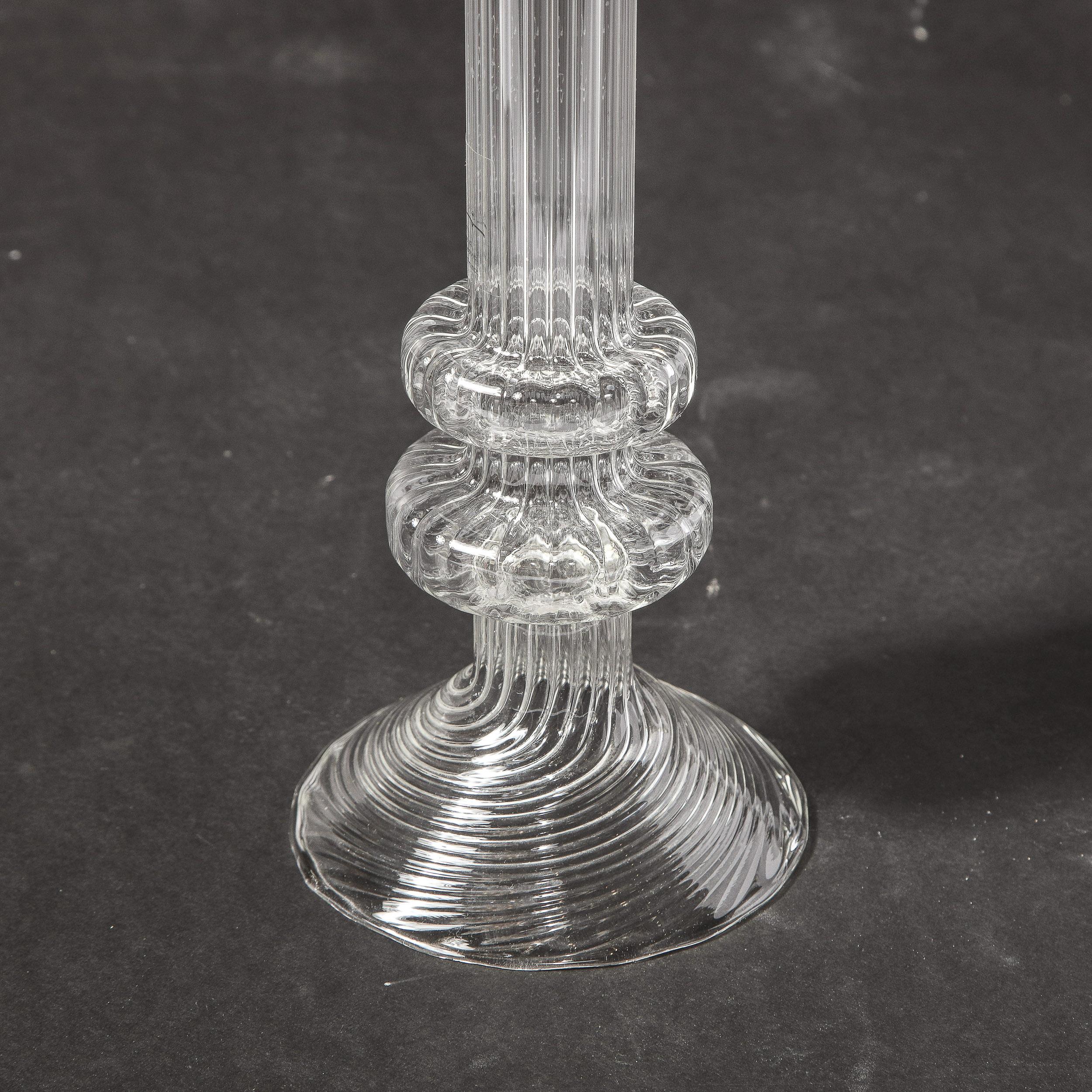 Swedish Mid-Century Modern Sculptural Translucent Channeled Glass Candlestick For Sale 9