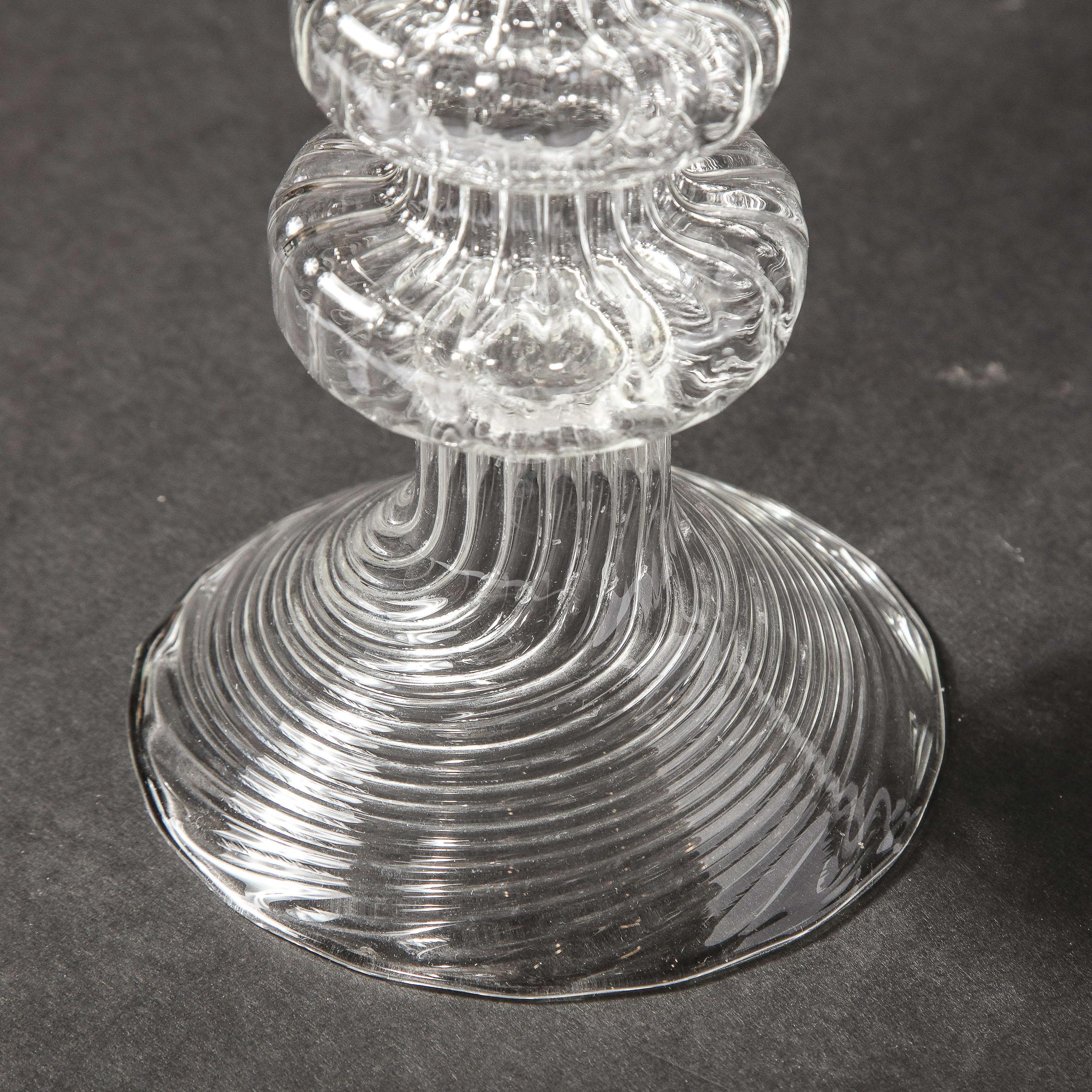 Swedish Mid-Century Modern Sculptural Translucent Channeled Glass Candlestick For Sale 11