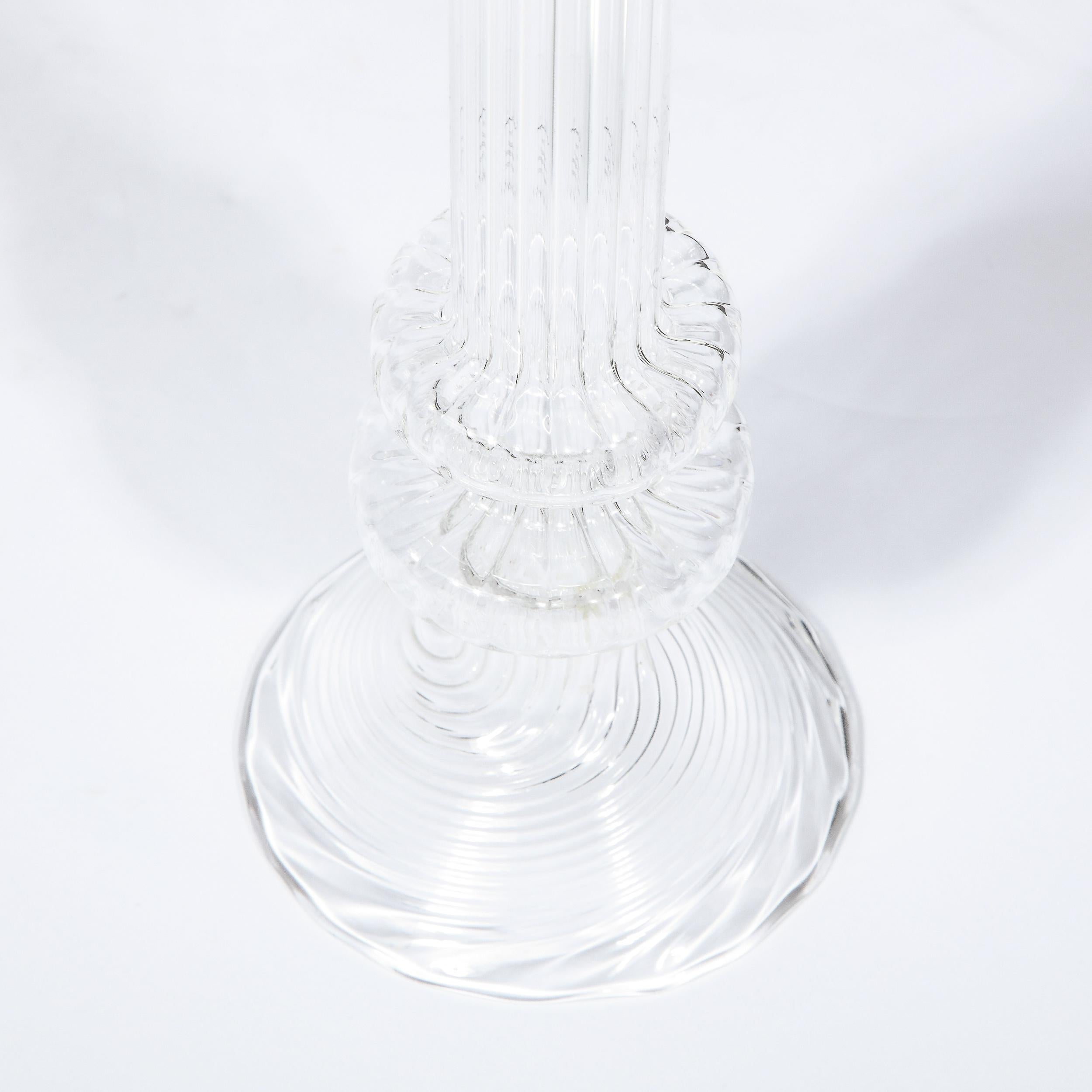 Swedish Mid-Century Modern Sculptural Translucent Channeled Glass Candlestick For Sale 4