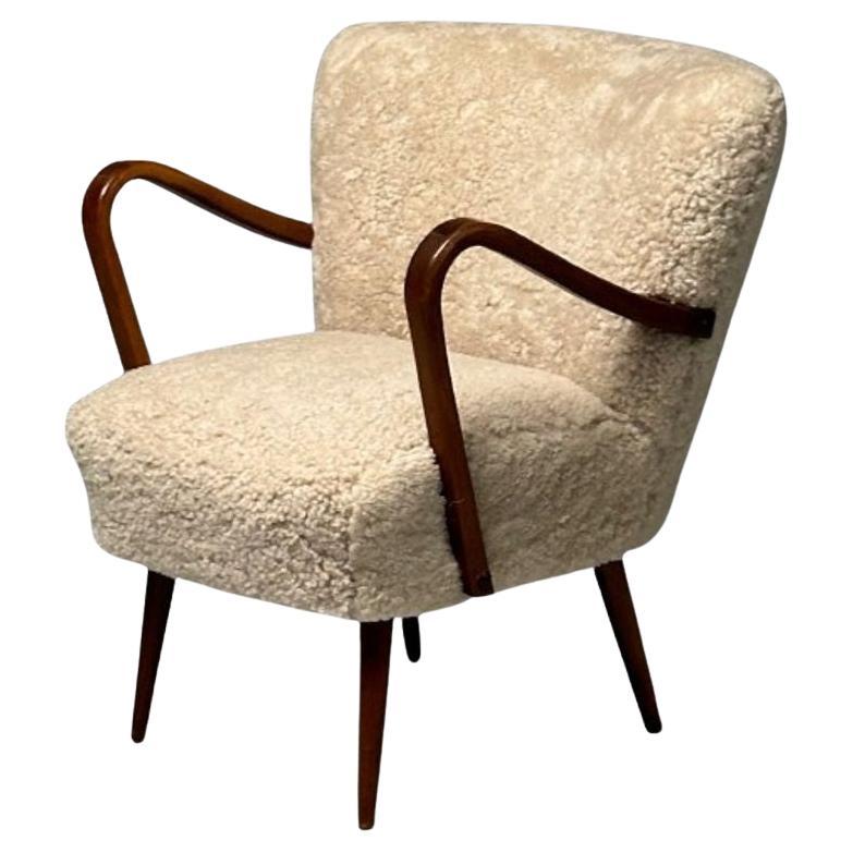 Swedish Mid-Century Modern, Shearling Lounge Chair, Sheepskin, Beech, 1950s For Sale