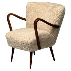Retro Swedish Mid-Century Modern, Shearling Lounge Chair, Sheepskin, Beech, 1950s