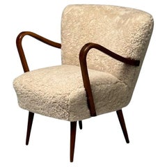 Swedish Mid-Century Modern, Shearling Lounge Chair, Sheepskin, Beech, 1950s