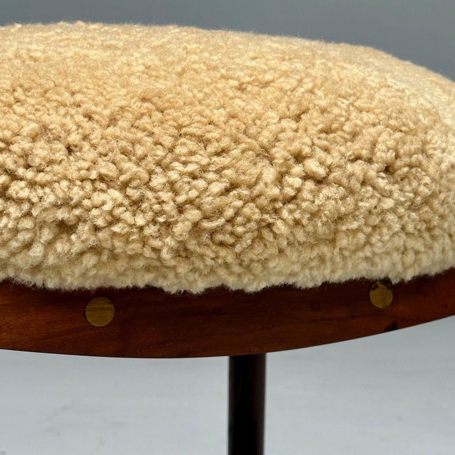 Swedish Mid-Century Modern, Shearling Stool, Honey Sheepskin, Wood, 1960s 2