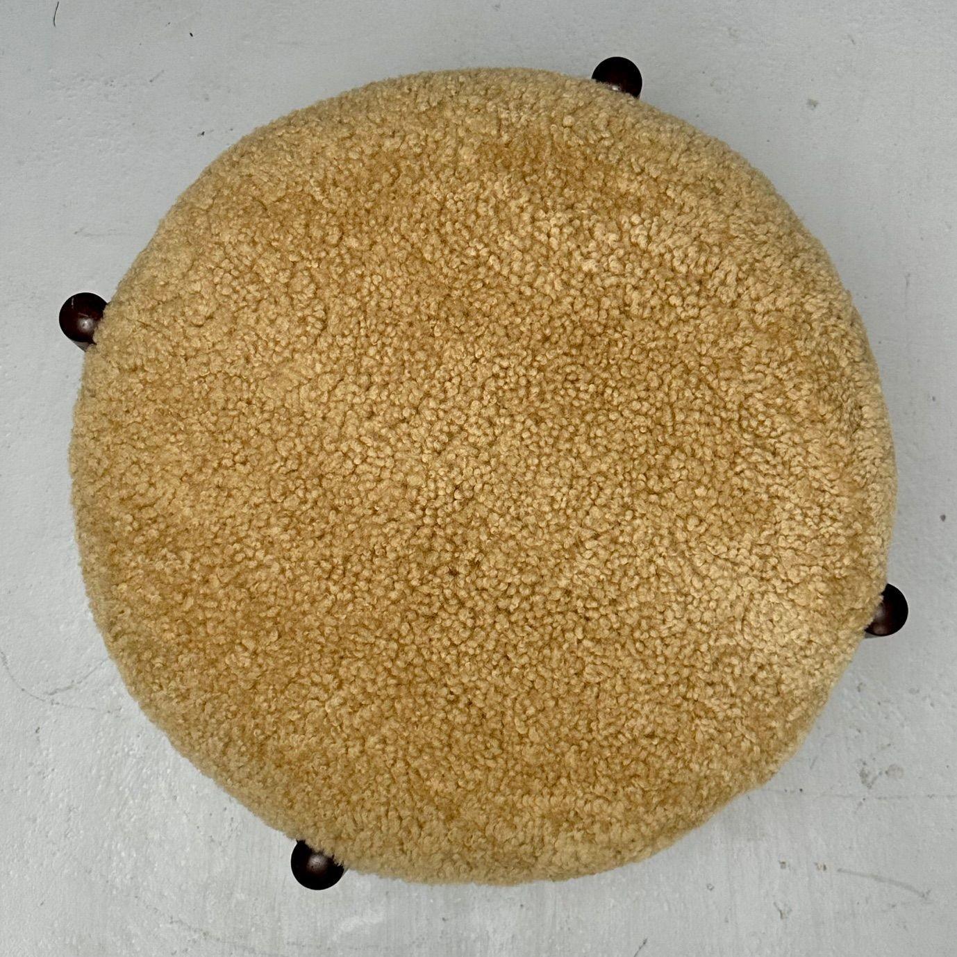Swedish Mid-Century Modern, Shearling Stool, Honey Sheepskin, Wood, 1960s 4