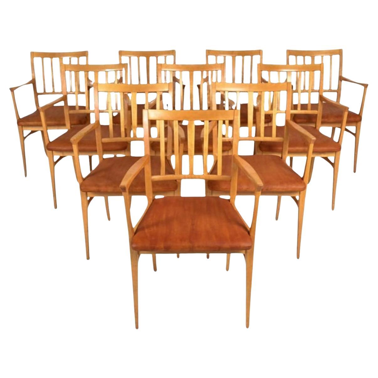 Swedish Mid Century Modern slat back dining chairs designed by Carl Malmsten en venta