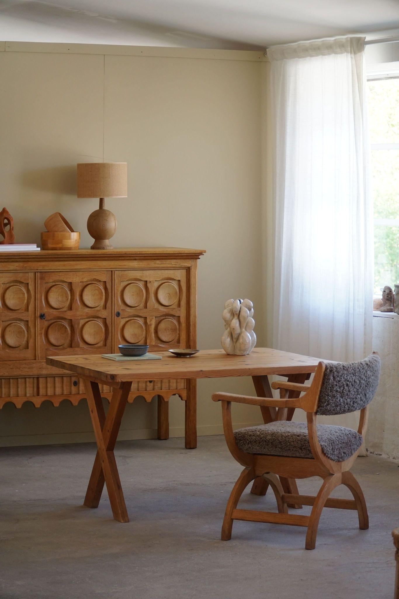 Danish Swedish Mid Century Modern Solid Pine Desk, Roland Wilhelmsson, Made in 1960s For Sale