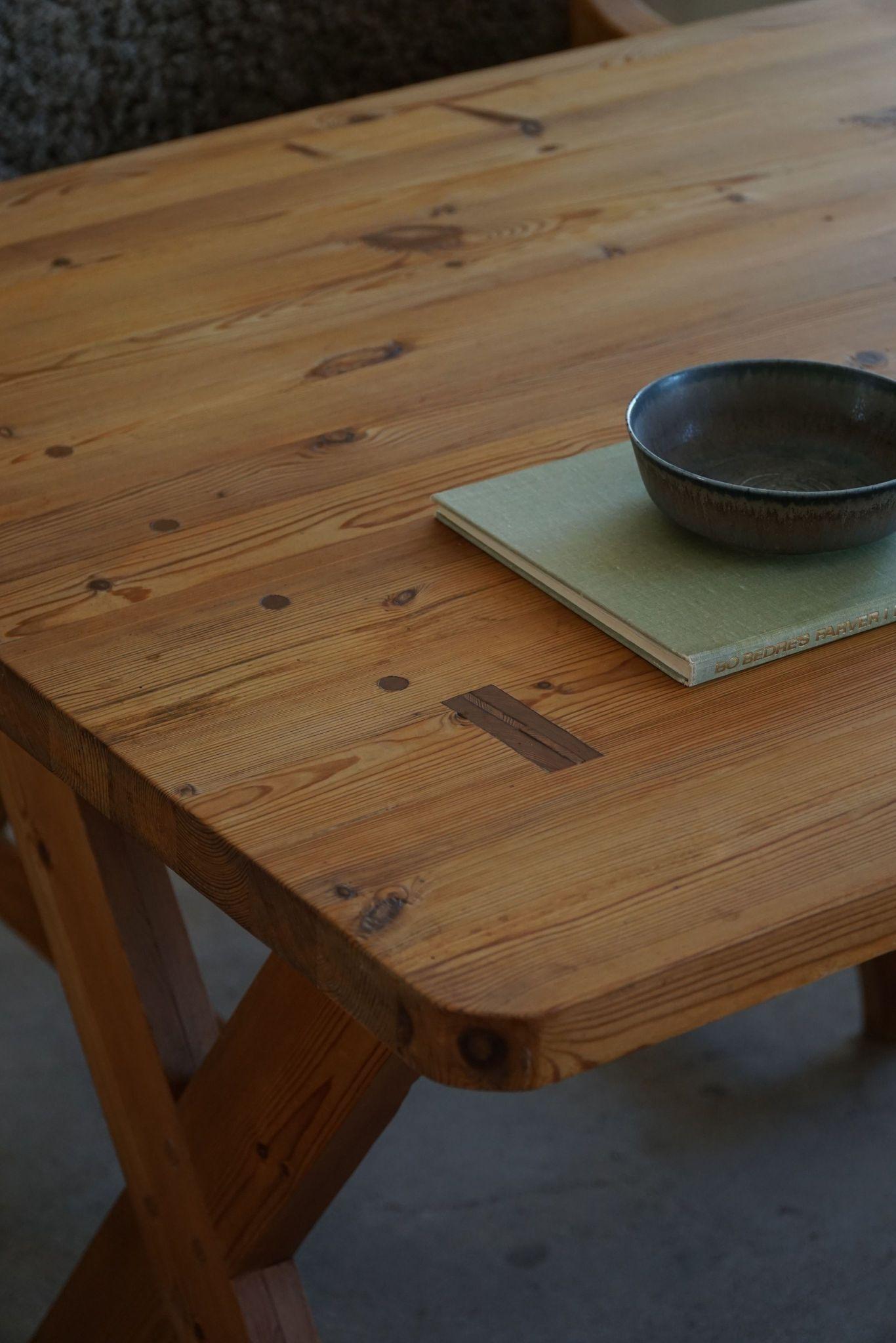 Hand-Crafted Swedish Mid Century Modern Solid Pine Desk, Roland Wilhelmsson, Made in 1960s For Sale