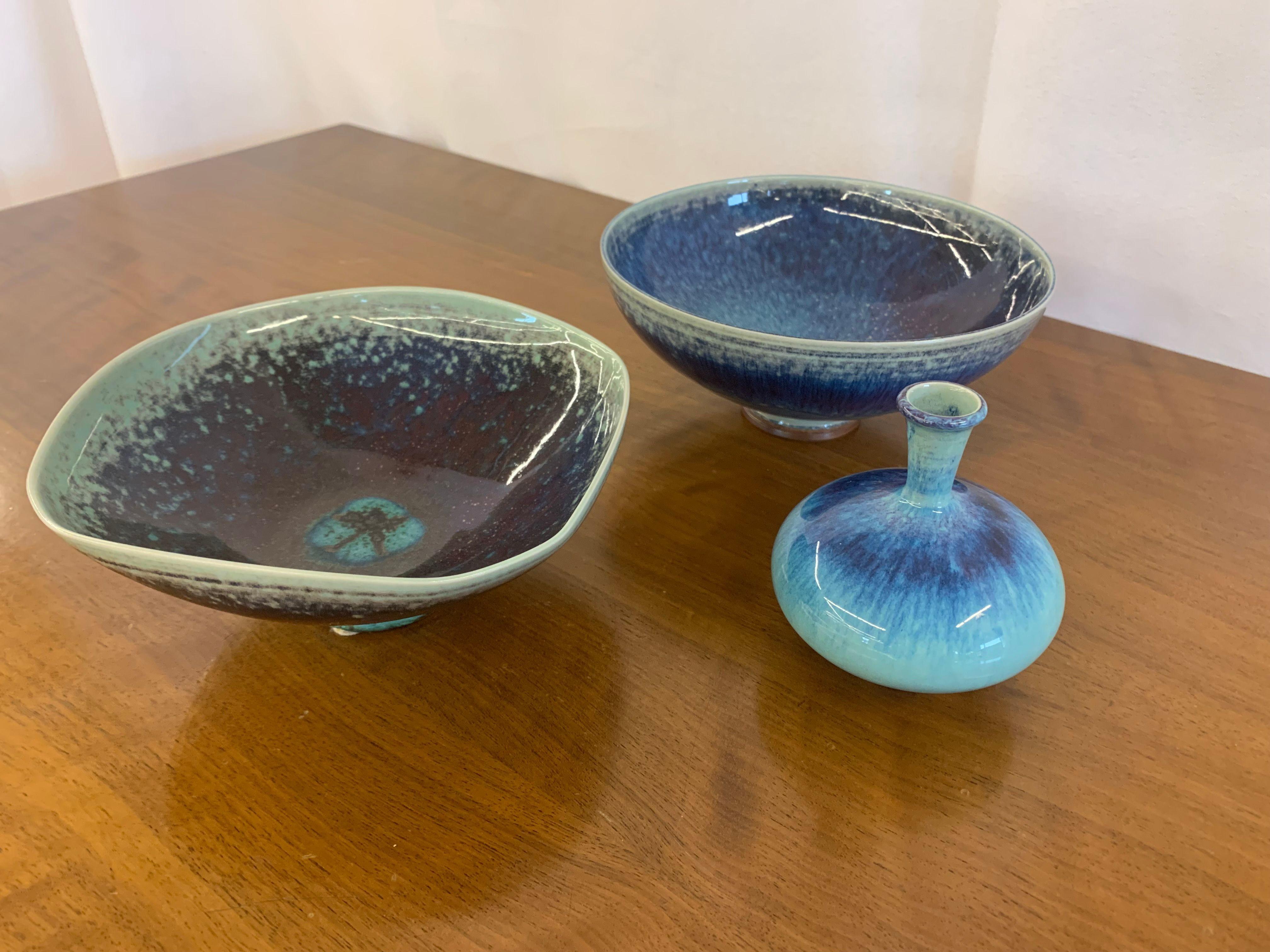 Berndt Friberg, Mid-Century Modern, Bowls, Blue Ceramic, Sweden, 1973 For Sale 6