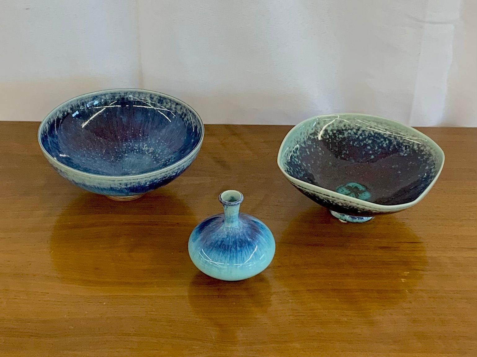 Swedish Berndt Friberg, Mid-Century Modern, Bowls, Blue Ceramic, Sweden, 1973 For Sale