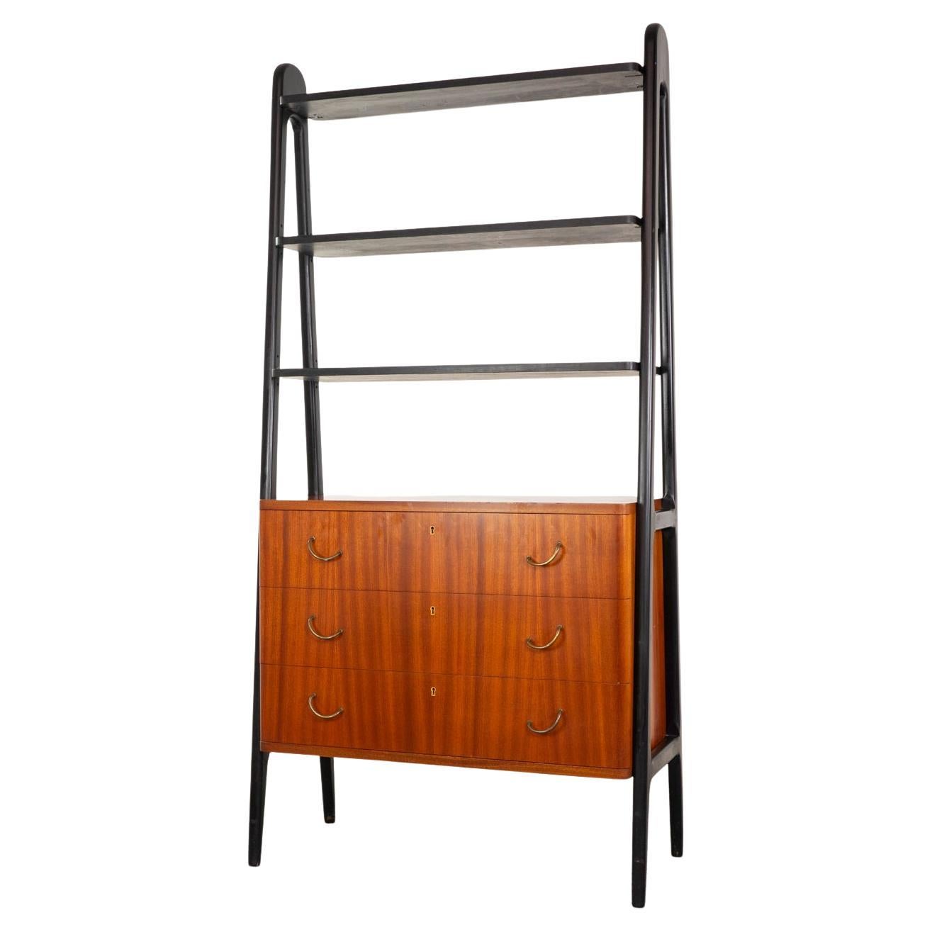 Swedish Mid-Century Modern Tall Mahogany Bookcase/Cabinet For Sale