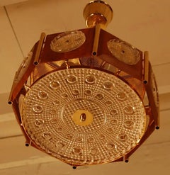 Swedish Mid-Century Modern Teak and Art Glass Pendant Chandelier