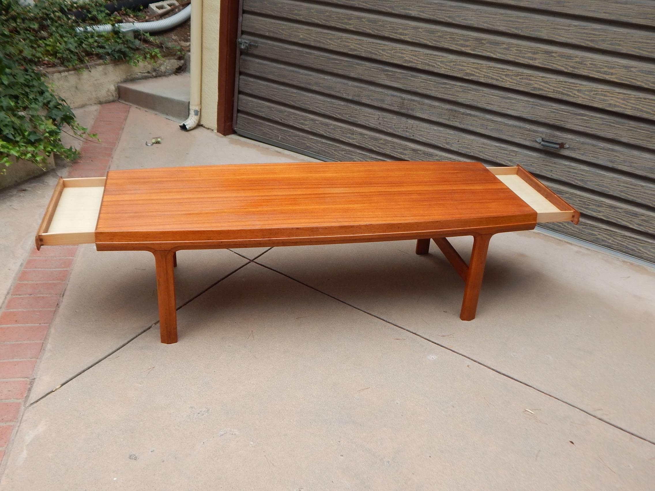 Swedish Mid-Century Modern Teak Coffee Table with Hidden Side Drawers For Sale 5