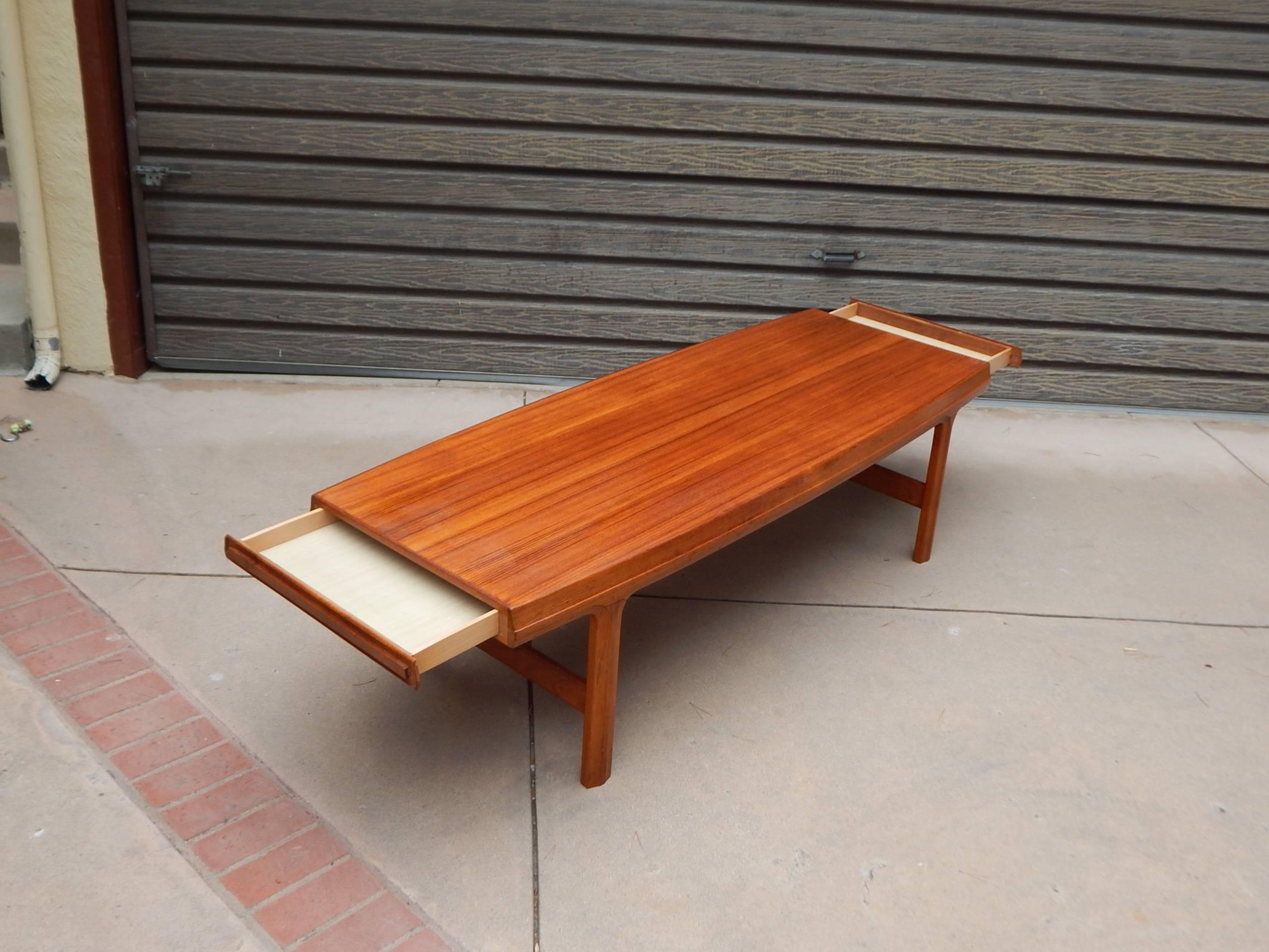 Swedish Mid-Century Modern Teak Coffee Table with Hidden Side Drawers For Sale 6