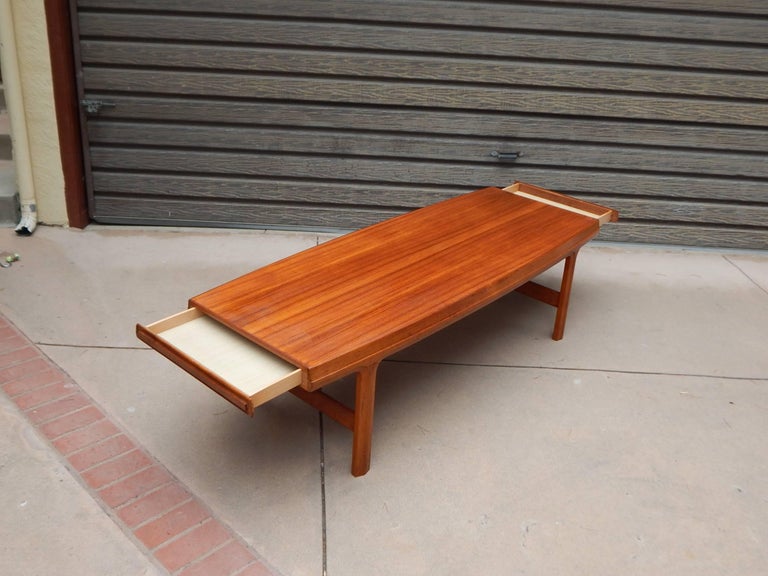 Swedish MidCentury Modern Teak Coffee Table with Hidden Side Drawers