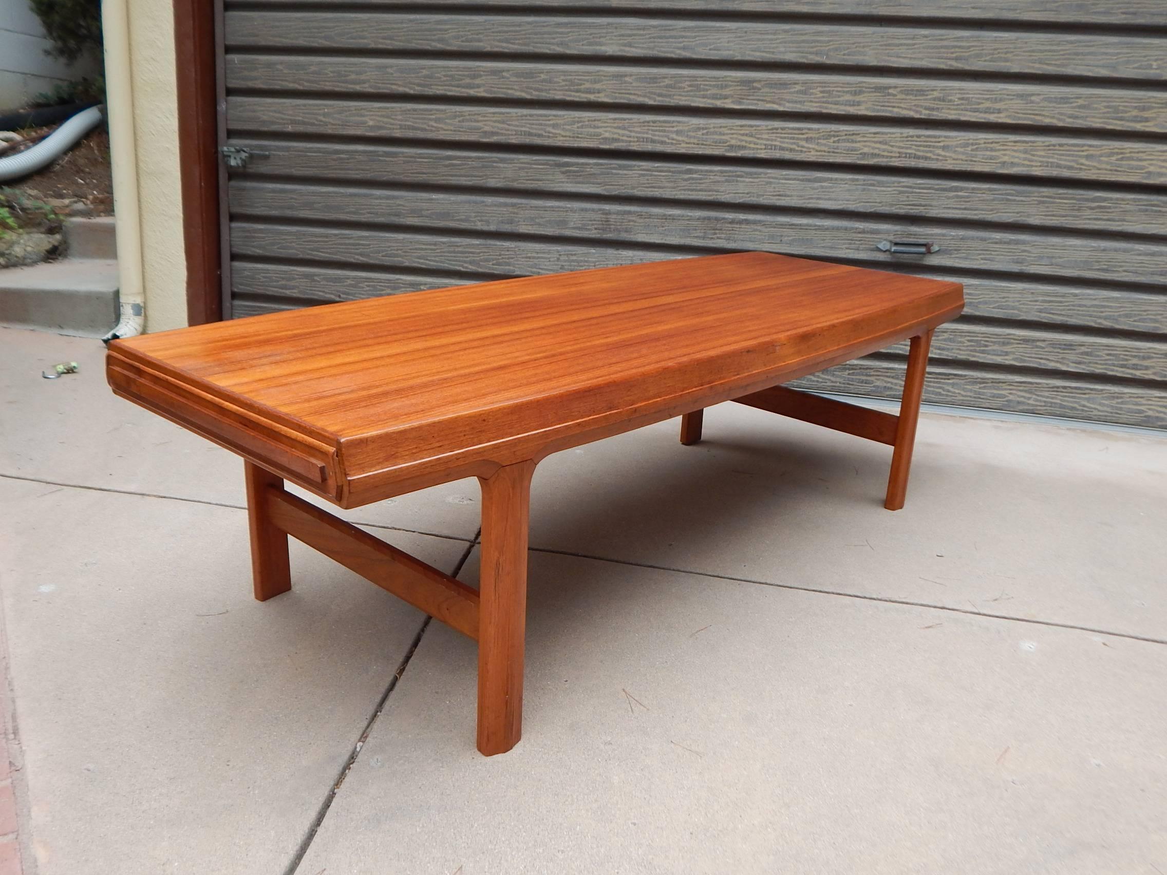 Mid-20th Century Swedish Mid-Century Modern Teak Coffee Table with Hidden Side Drawers For Sale