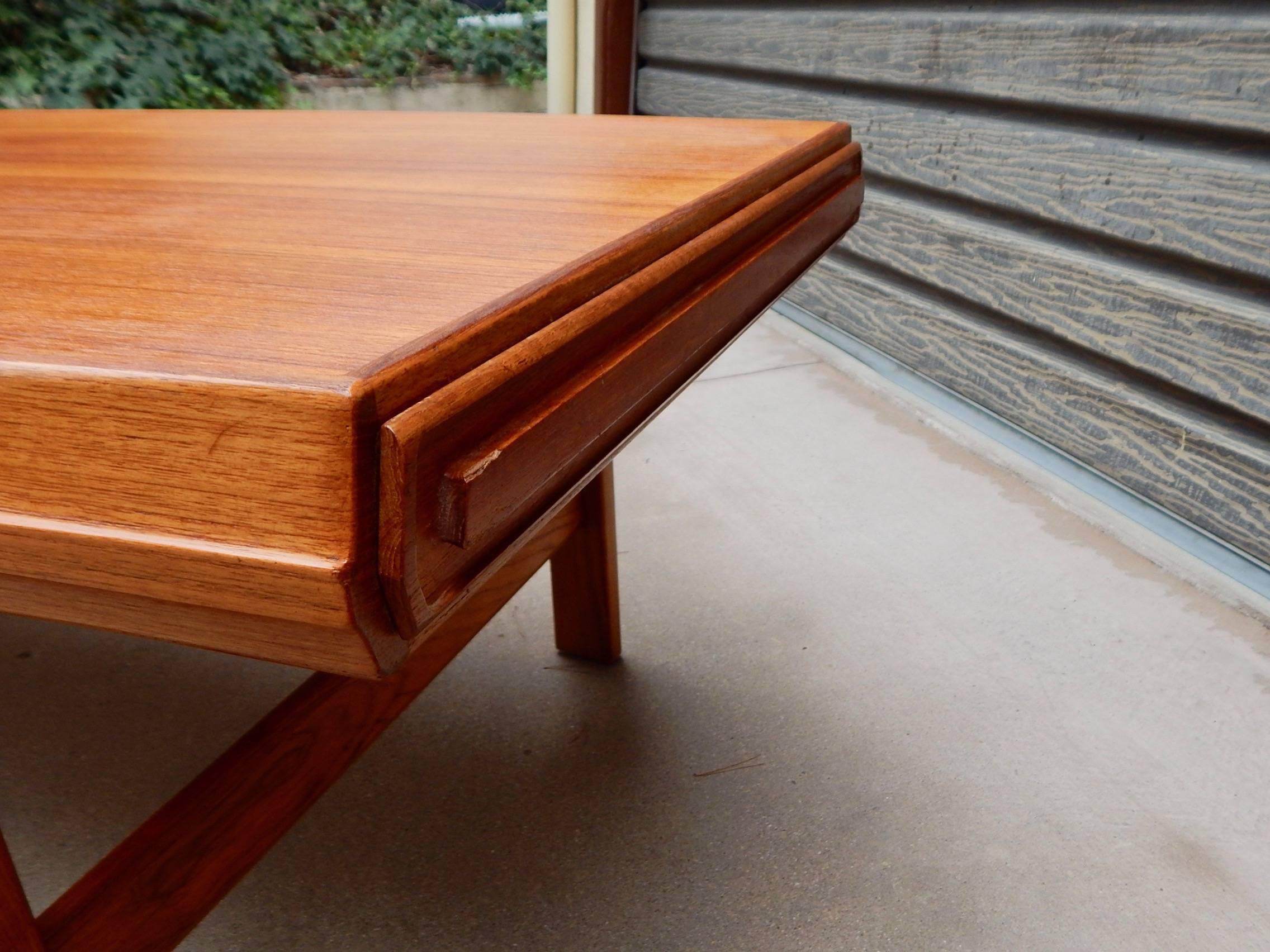 Swedish Mid-Century Modern Teak Coffee Table with Hidden Side Drawers For Sale 2