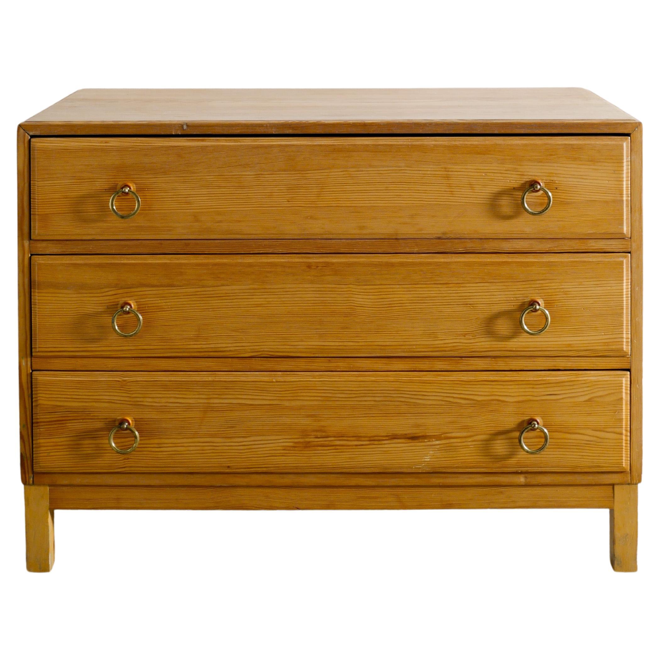 Swedish Mid Century Modern Wooden Chest of Drawers in Pine Produced, 1940s  For Sale