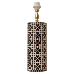 Swedish Mid-Century Mosaic Ceramic and Brass Table Lamp