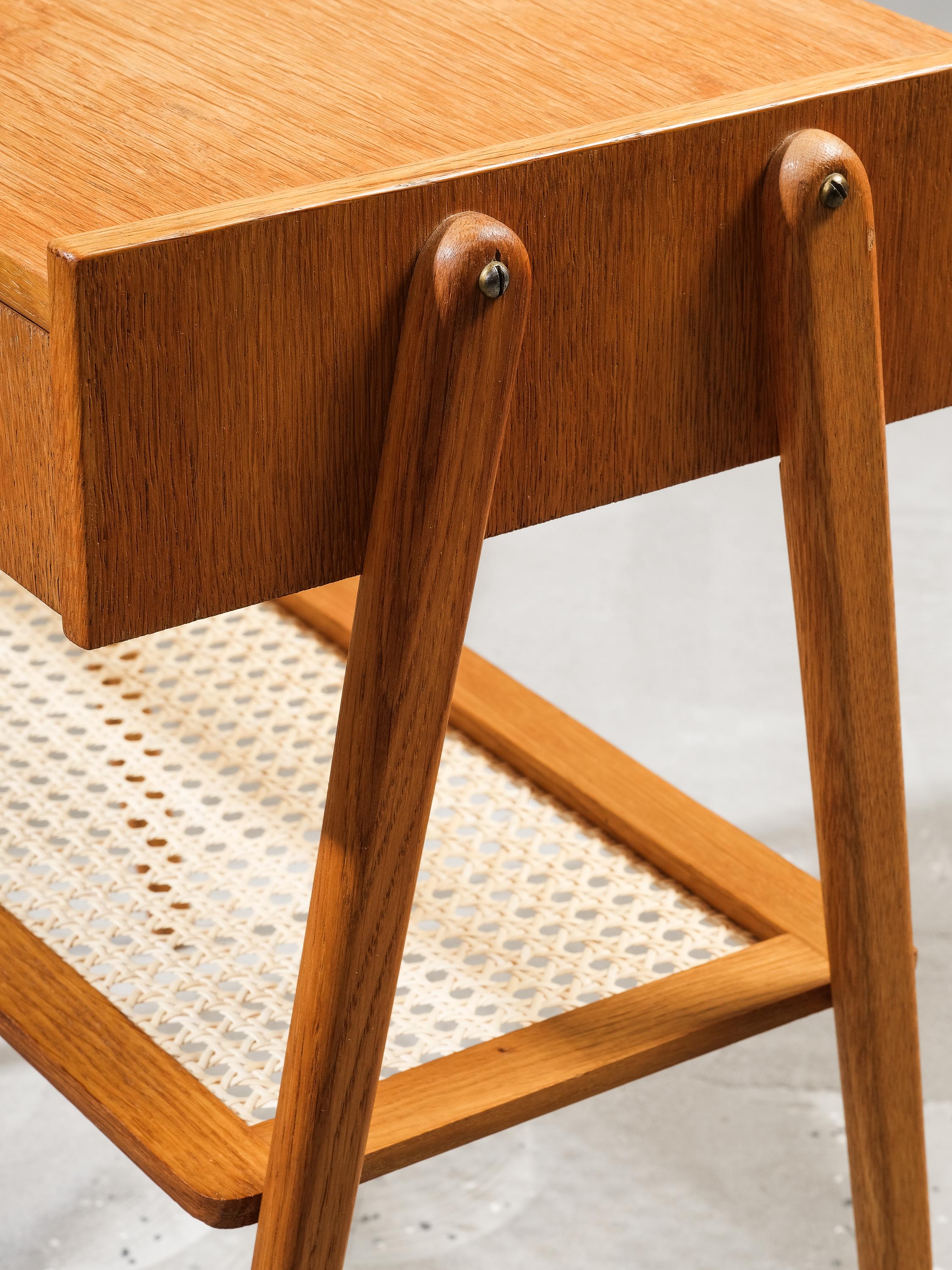 Swedish Mid-Century Oak & Rattan Bedside Tables, 1960s, Set of 2 9