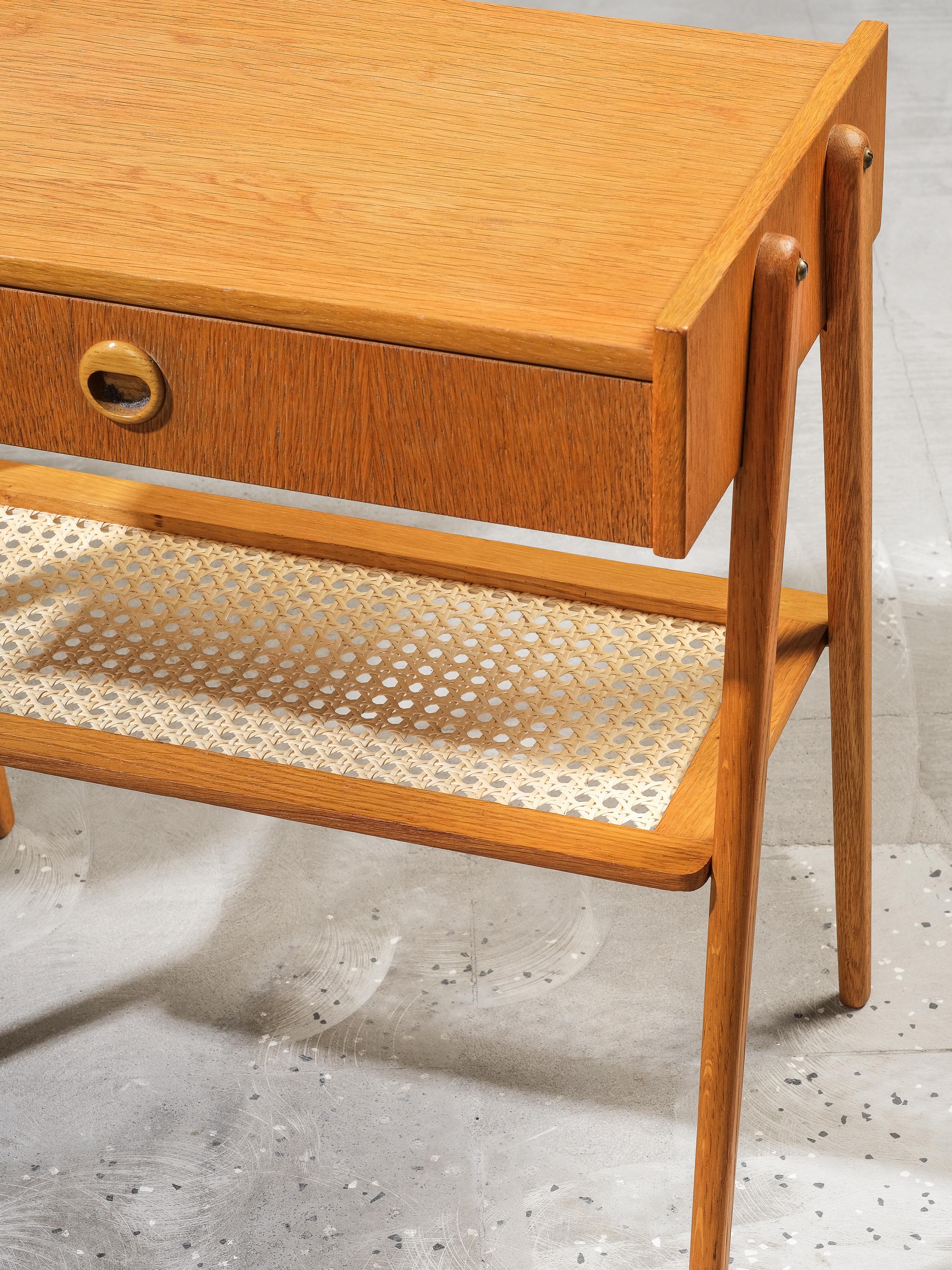Swedish Mid-Century Oak & Rattan Bedside Tables, 1960s, Set of 2 1