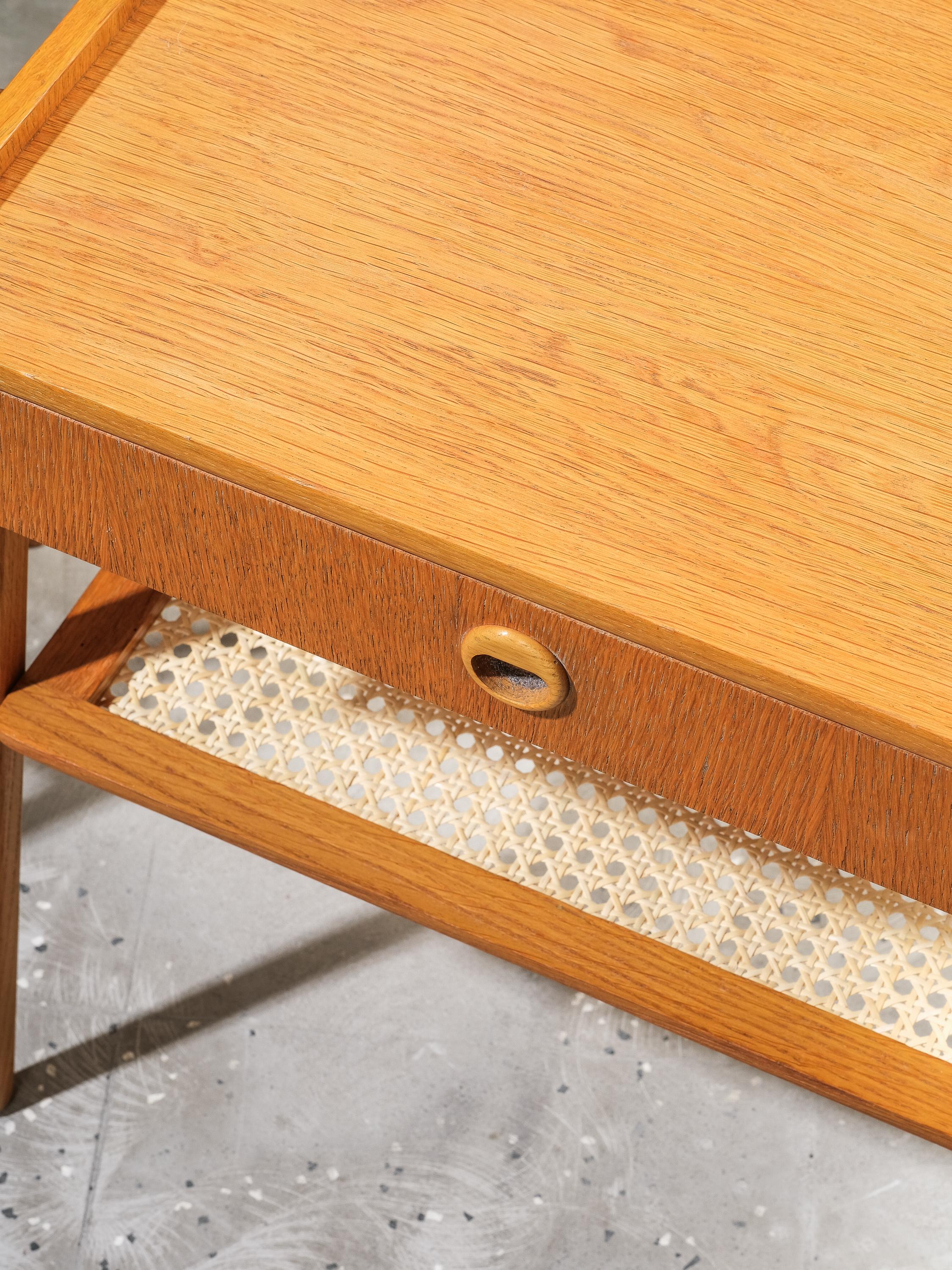 Swedish Mid-Century Oak & Rattan Bedside Tables, 1960s, Set of 2 2