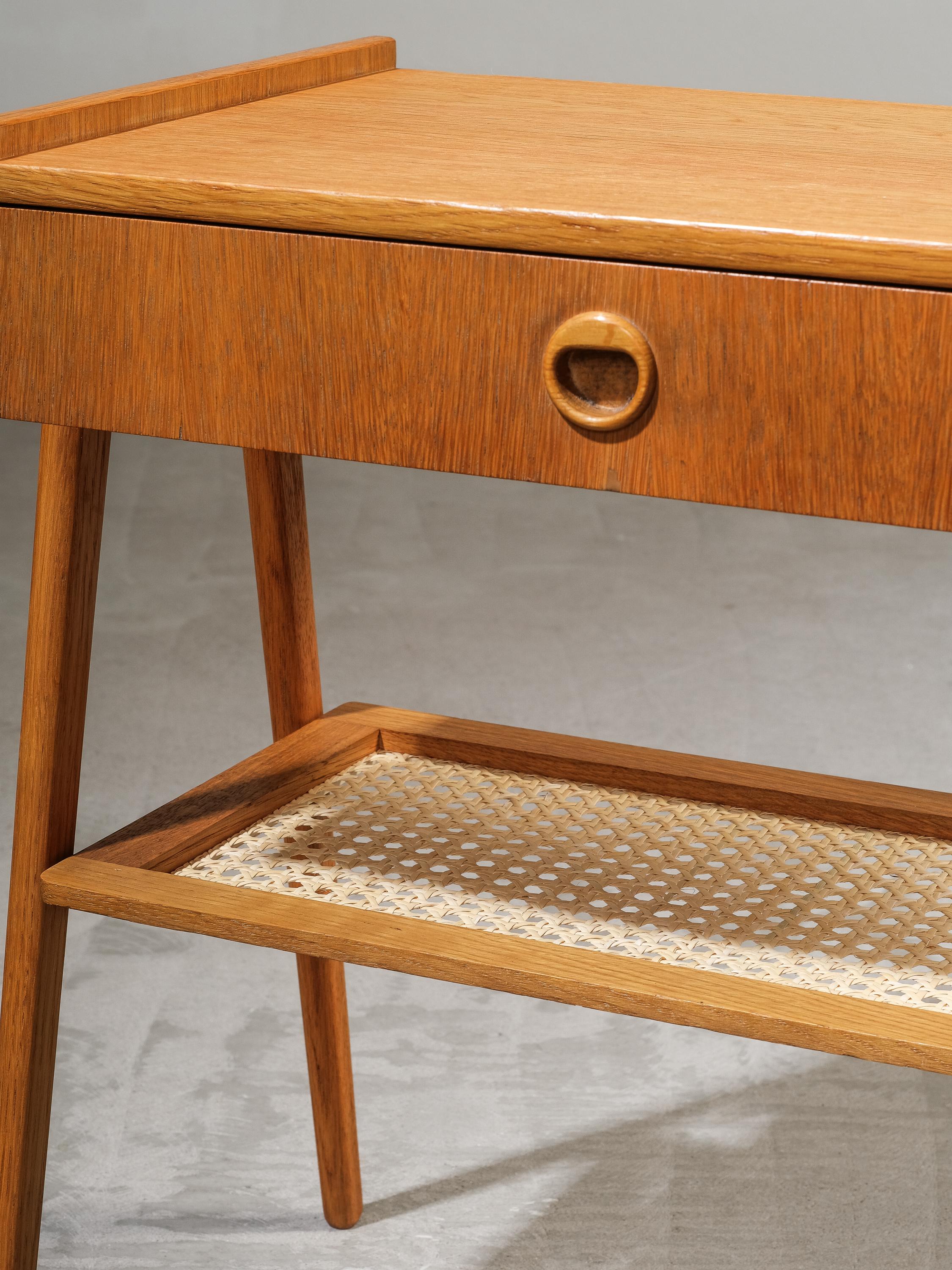 Swedish Mid-Century Oak & Rattan Bedside Tables, 1960s, Set of 2 3
